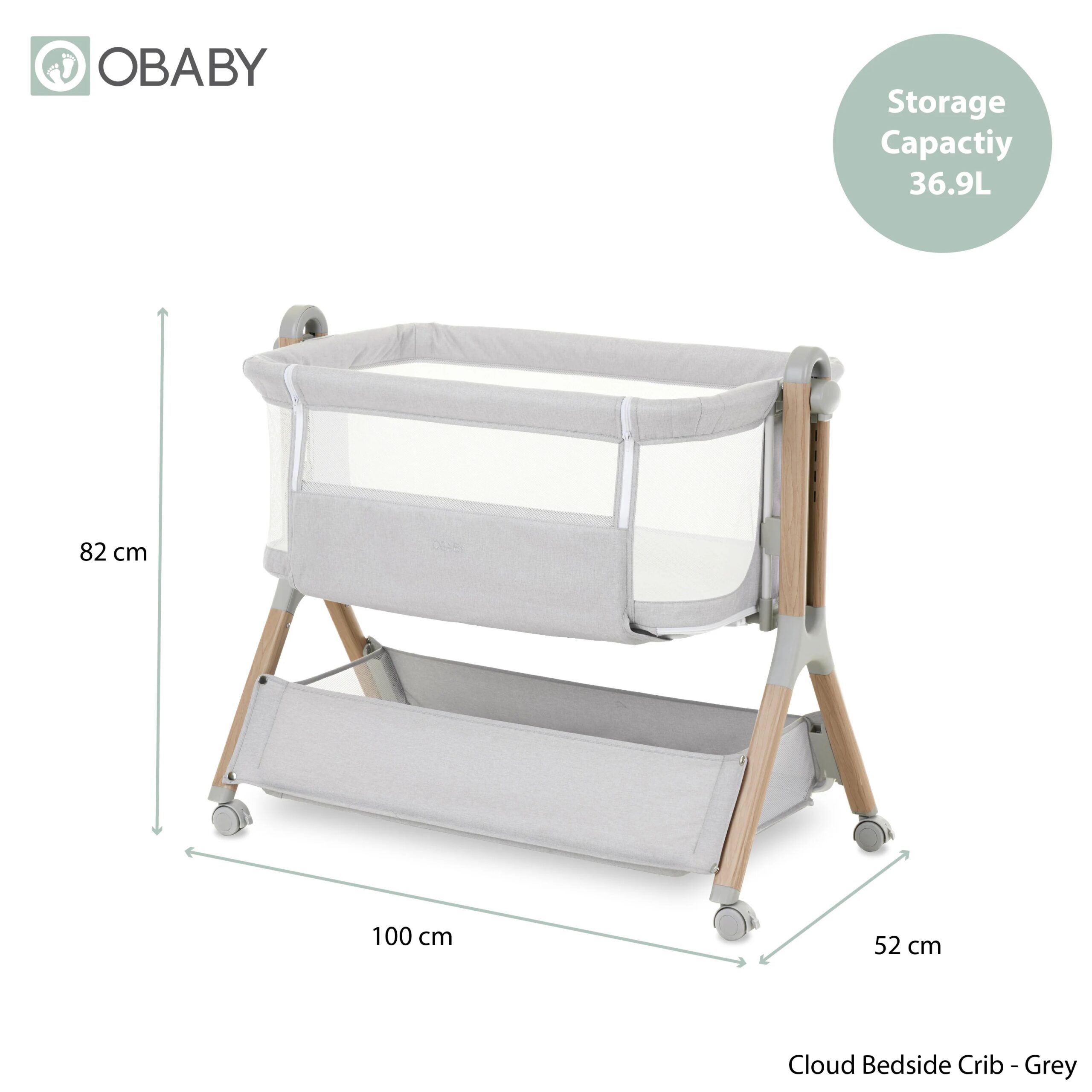 Obaby Cloud Bedside Crib - Grey - Image 2