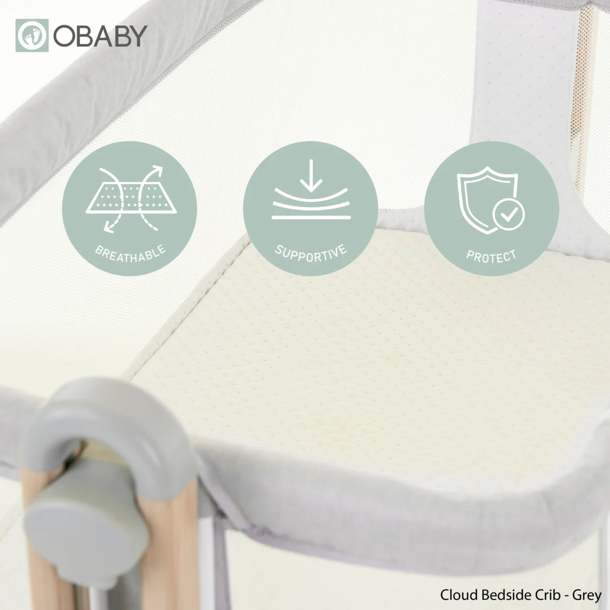Obaby Cloud Bedside Crib - Grey - Image 3