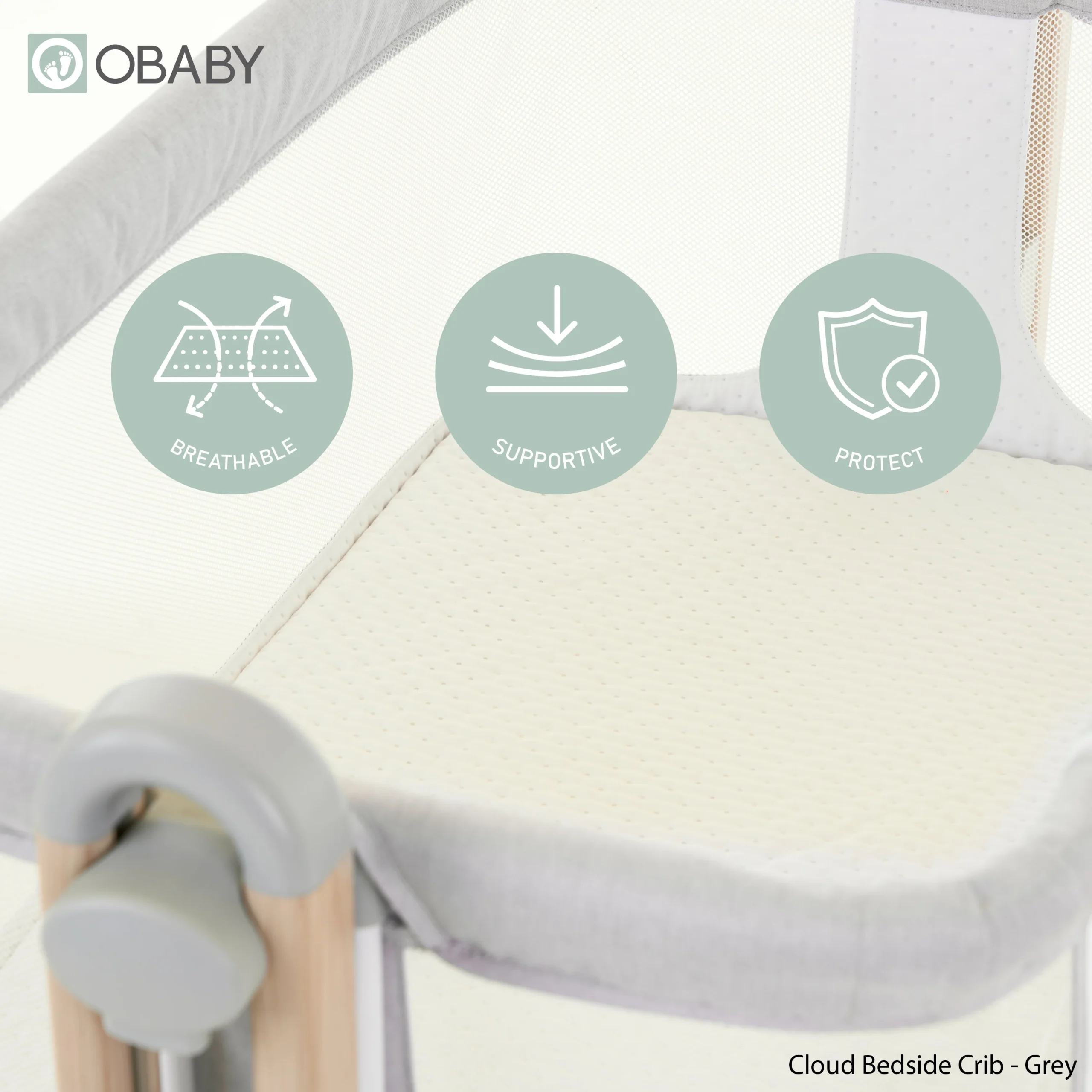 Obaby Cloud Bedside Crib - Grey - Image 3