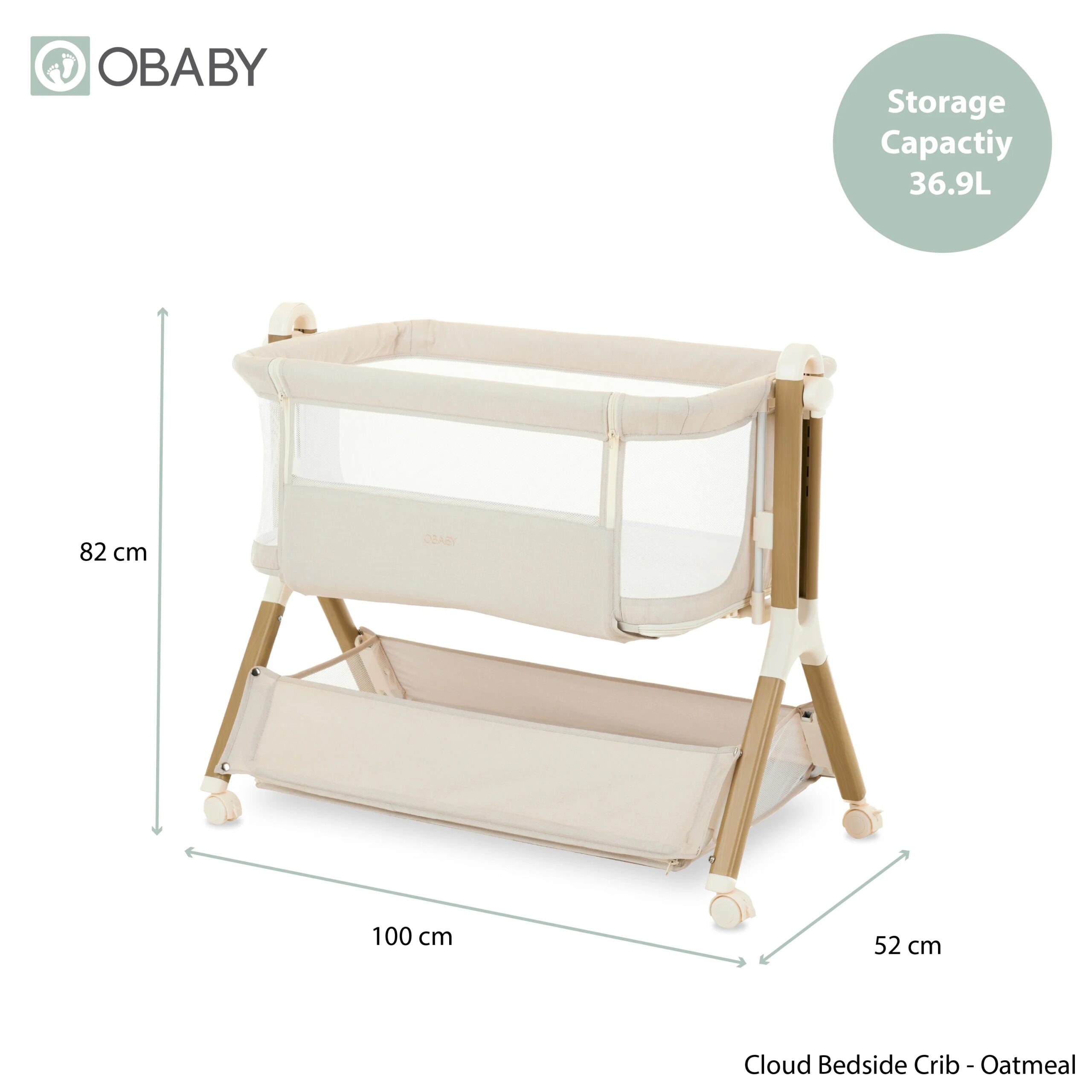 Obaby Cloud Bedside Crib - Oatmeal - Image 2