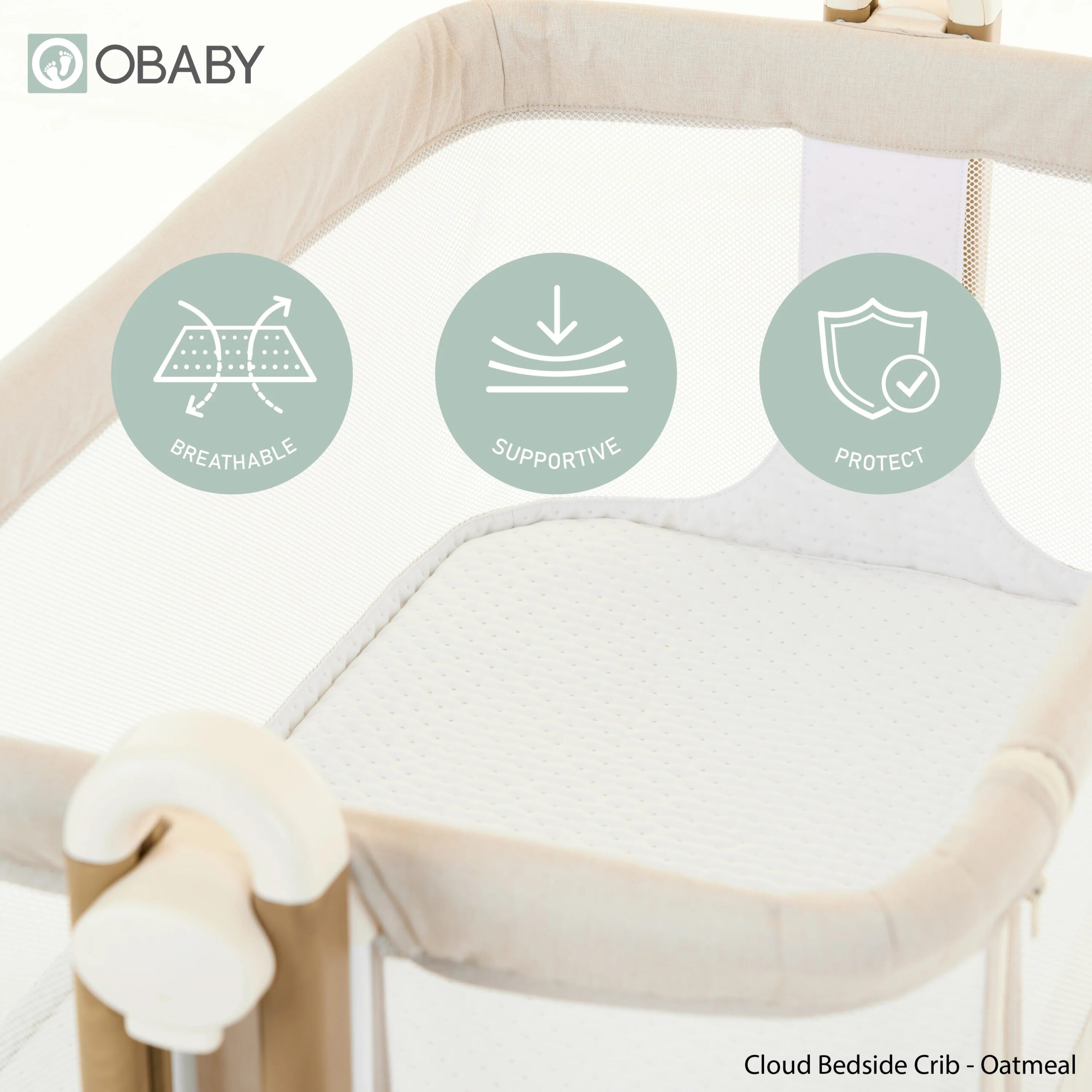 Obaby Cloud Bedside Crib - Oatmeal - Image 5