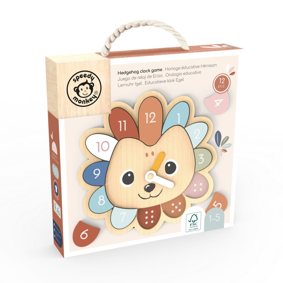 Speedy Monkey Wooden Educational Clock - Hedgehog - Image 3
