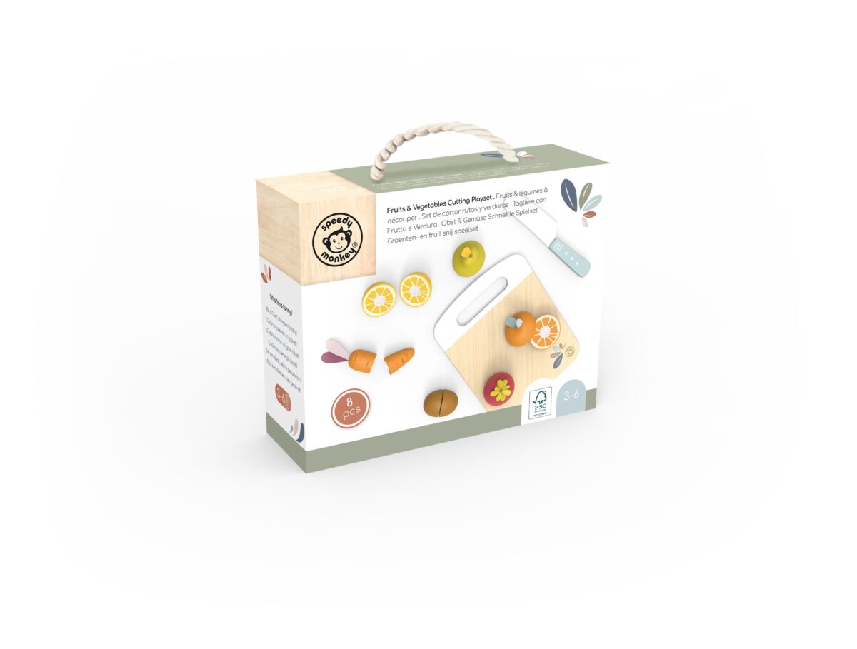 Speedy Monkey Wooden Fruit and Vegetable Cutting Playset - Image 2