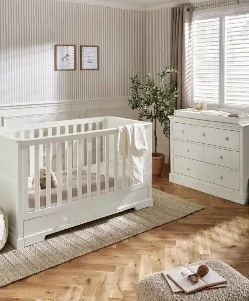 Mamas and Papas Oxford 2 Piece Nursery Furniture Room Set with Cotbed and Dresser - White