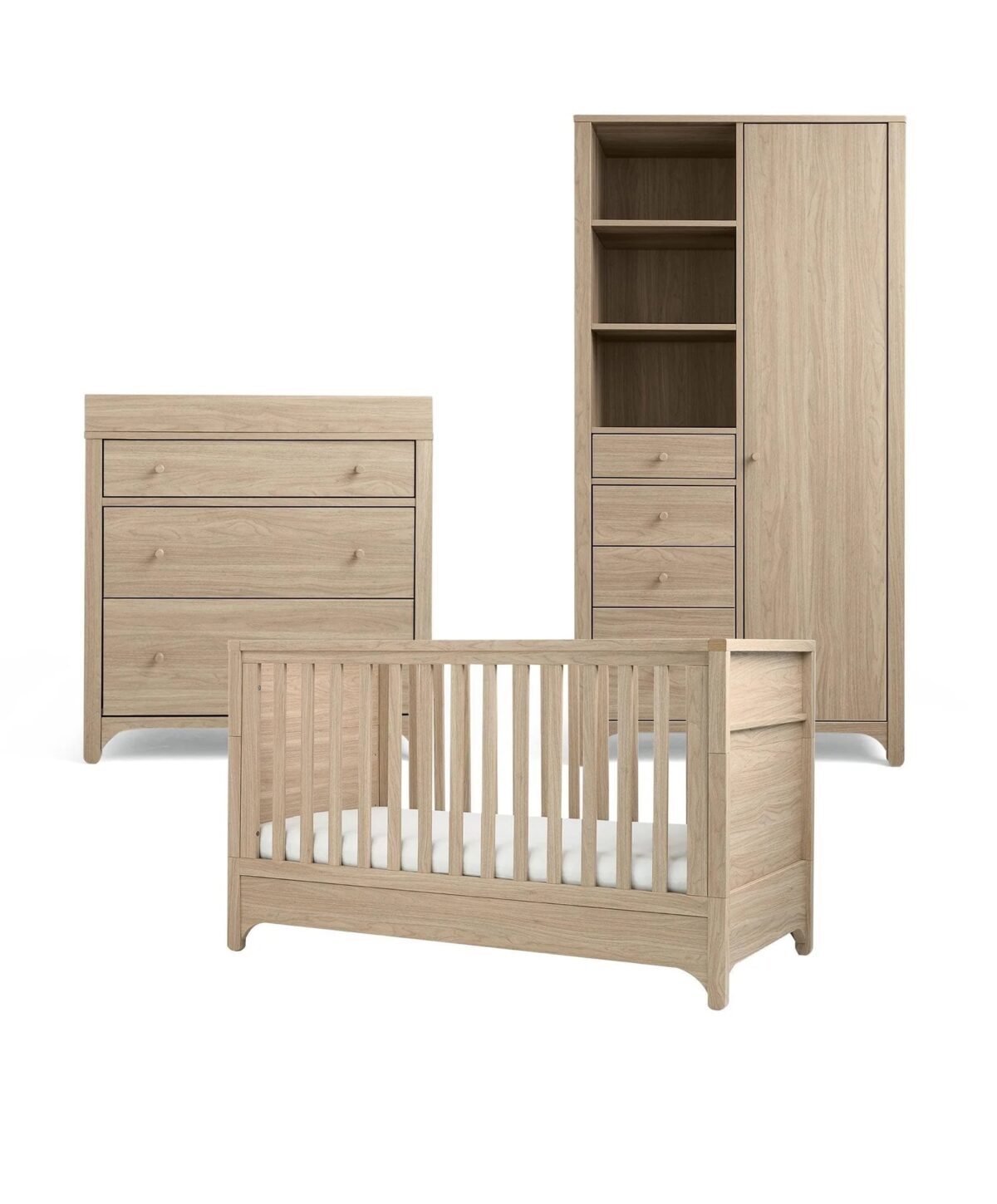 Mamas and Papas Barton 3 Piece Nursery Furniture Set including Cotbed, Changer and Wardrobe - Natural Oak