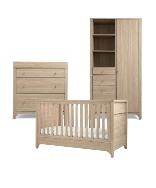 Mamas and Papas Barton 3 Piece Nursery Furniture Set including Cotbed, Changer and Wardrobe - Natural Oak