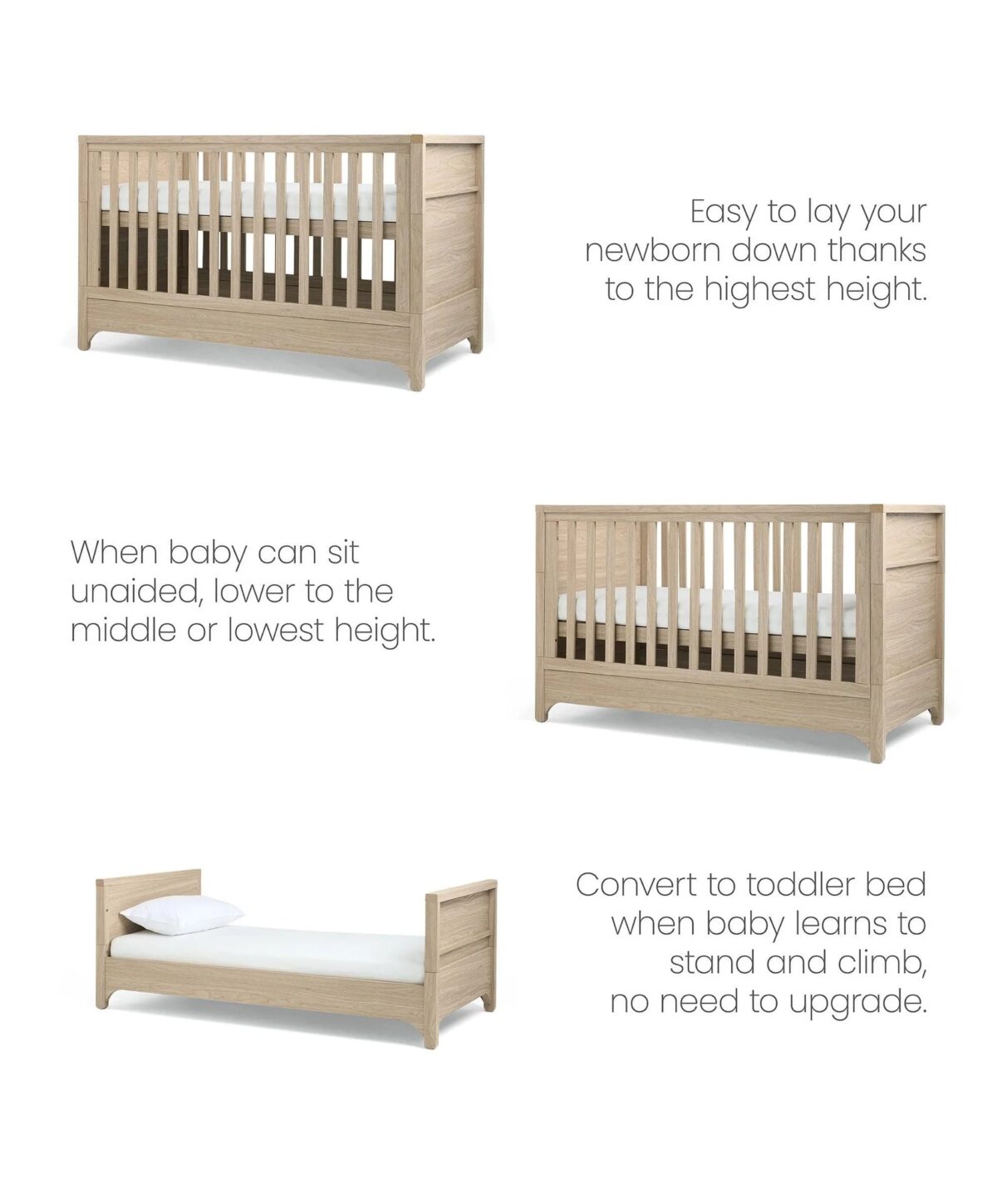 Mamas and Papas Barton 3 Piece Nursery Furniture Set including Cotbed, Changer and Wardrobe - Natural Oak - Image 4