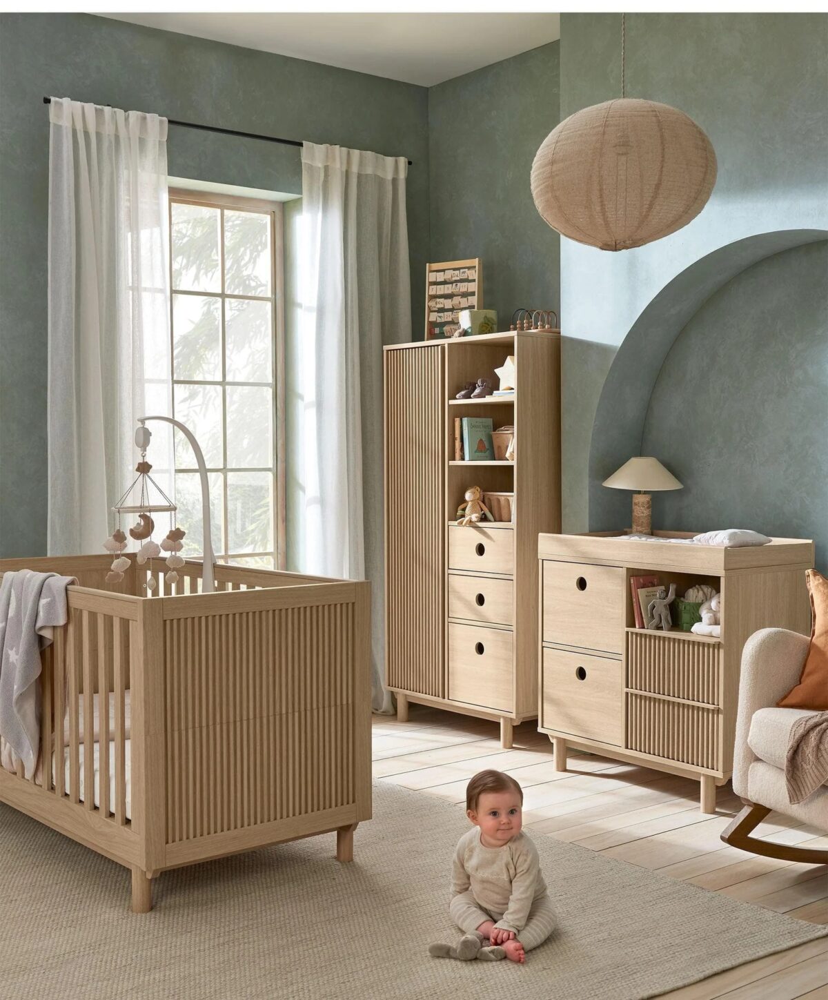 Mamas and Papas Oska 3 Piece Nursery Furniture Set with Cotbed, Changing Unit and Wardrobe - Natural Oak - Image 2