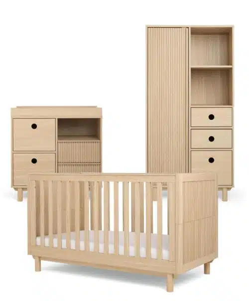Mamas and Papas Oska 3 Piece Nursery Furniture Set with Cotbed, Changing Unit and Wardrobe - Natural Oak