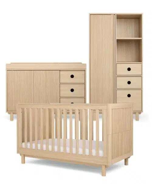 Mamas and Papas Oska Wide 3 Piece Nursery Furniture Set including Cotbed, Wardrobe and Changer - Natural Oak