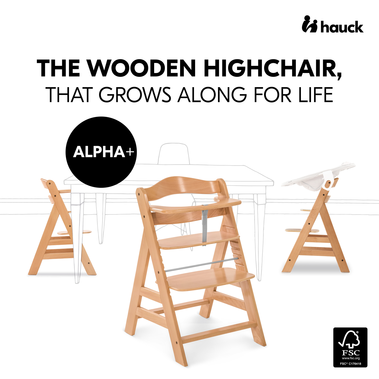 Hauck Alpha+ Wooden Highchair – Natural