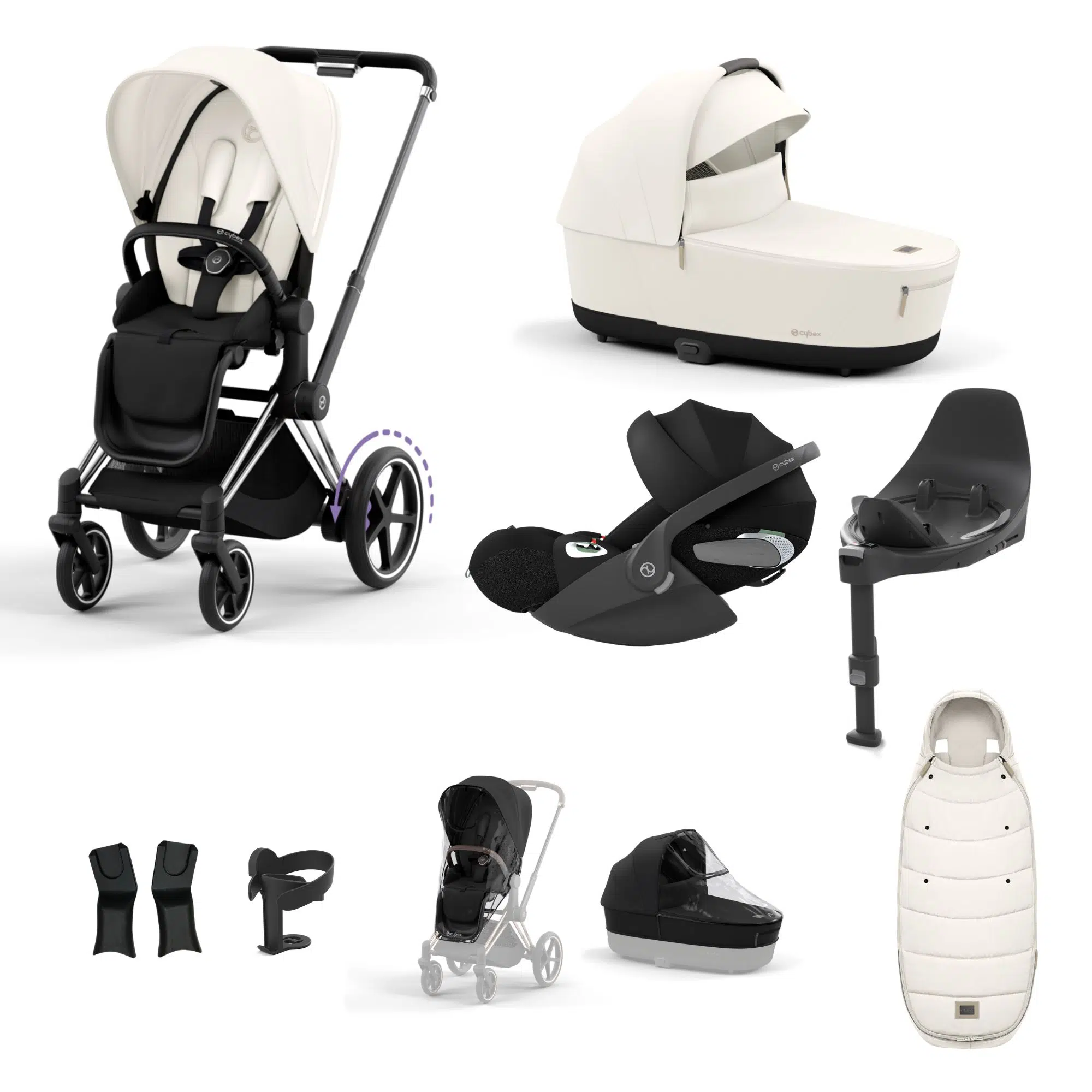Cybex ePriam Bundle with Cloud T, ISOFIX Base & Accessories - Off White - Image 4