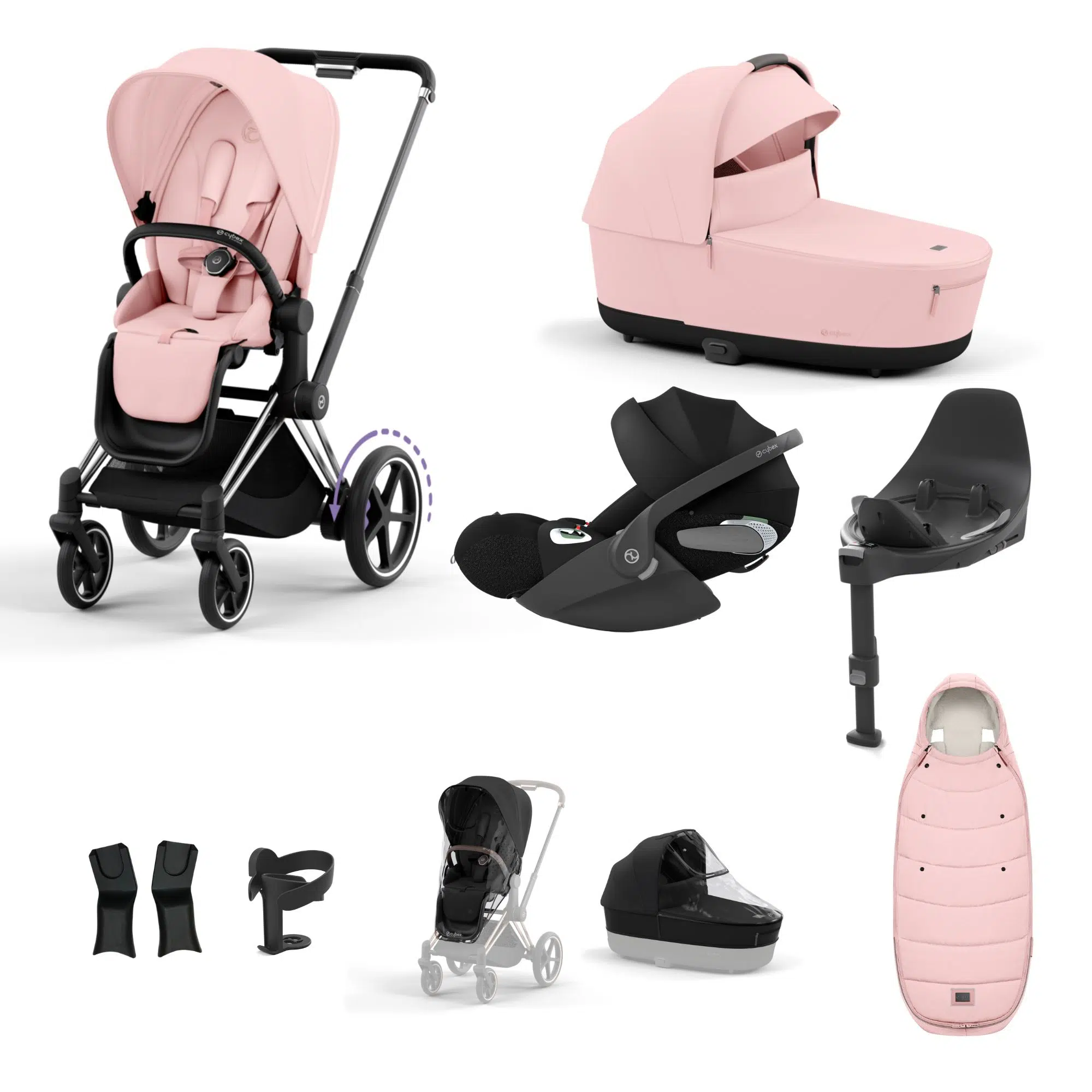 Cybex ePriam Bundle with Cloud T, ISOFIX Base & Accessories - Peach Pink - Image 3