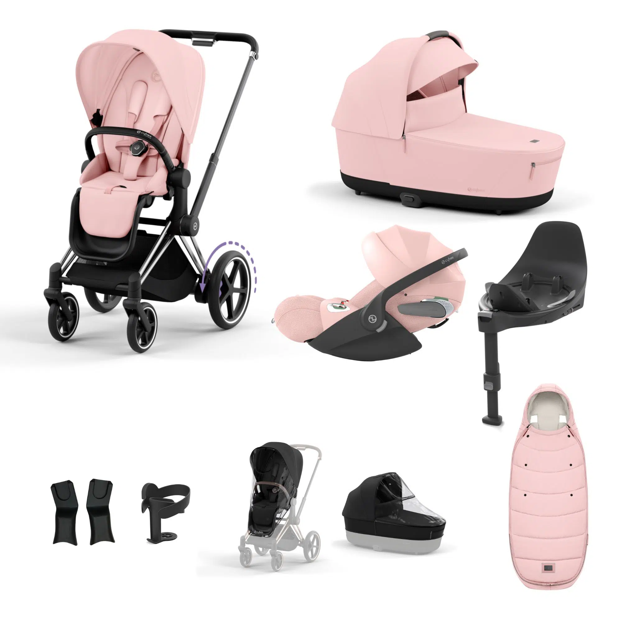 Cybex ePriam Bundle with Cloud T, ISOFIX Base & Accessories - Peach Pink - Image 4