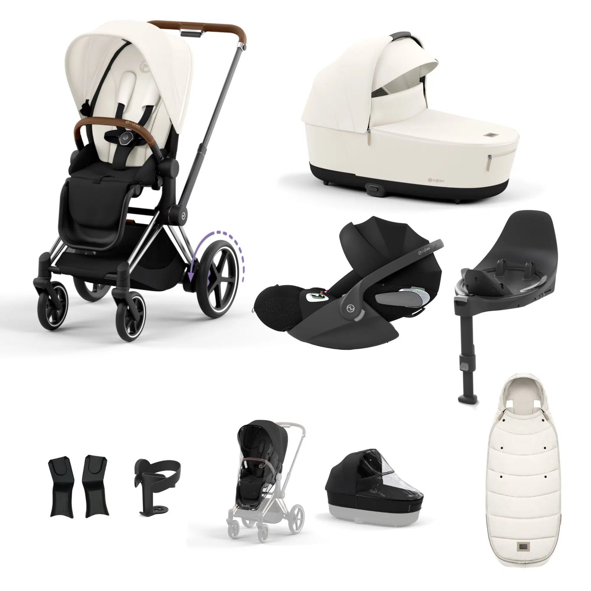Cybex ePriam Bundle with Cloud T, ISOFIX Base & Accessories - Off White - Image 3