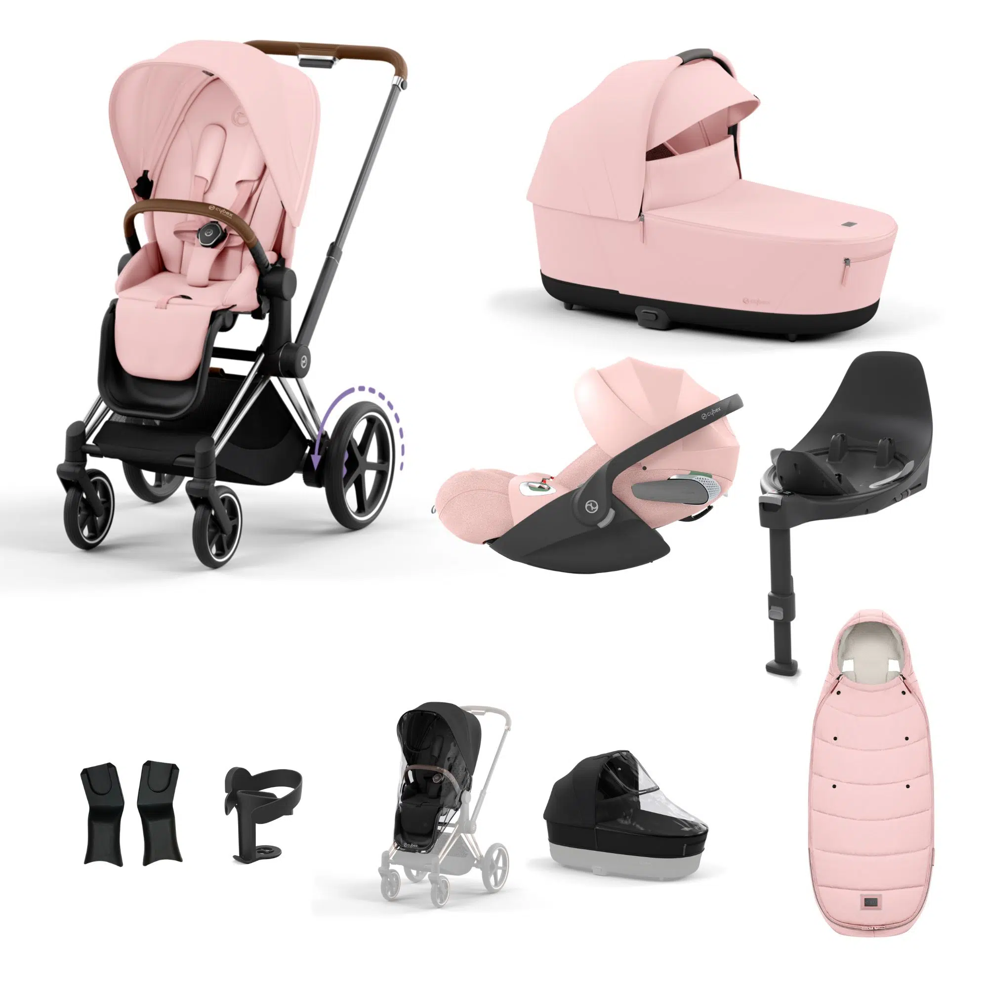 Cybex ePriam Bundle with Cloud T, ISOFIX Base & Accessories - Peach Pink - Image 6