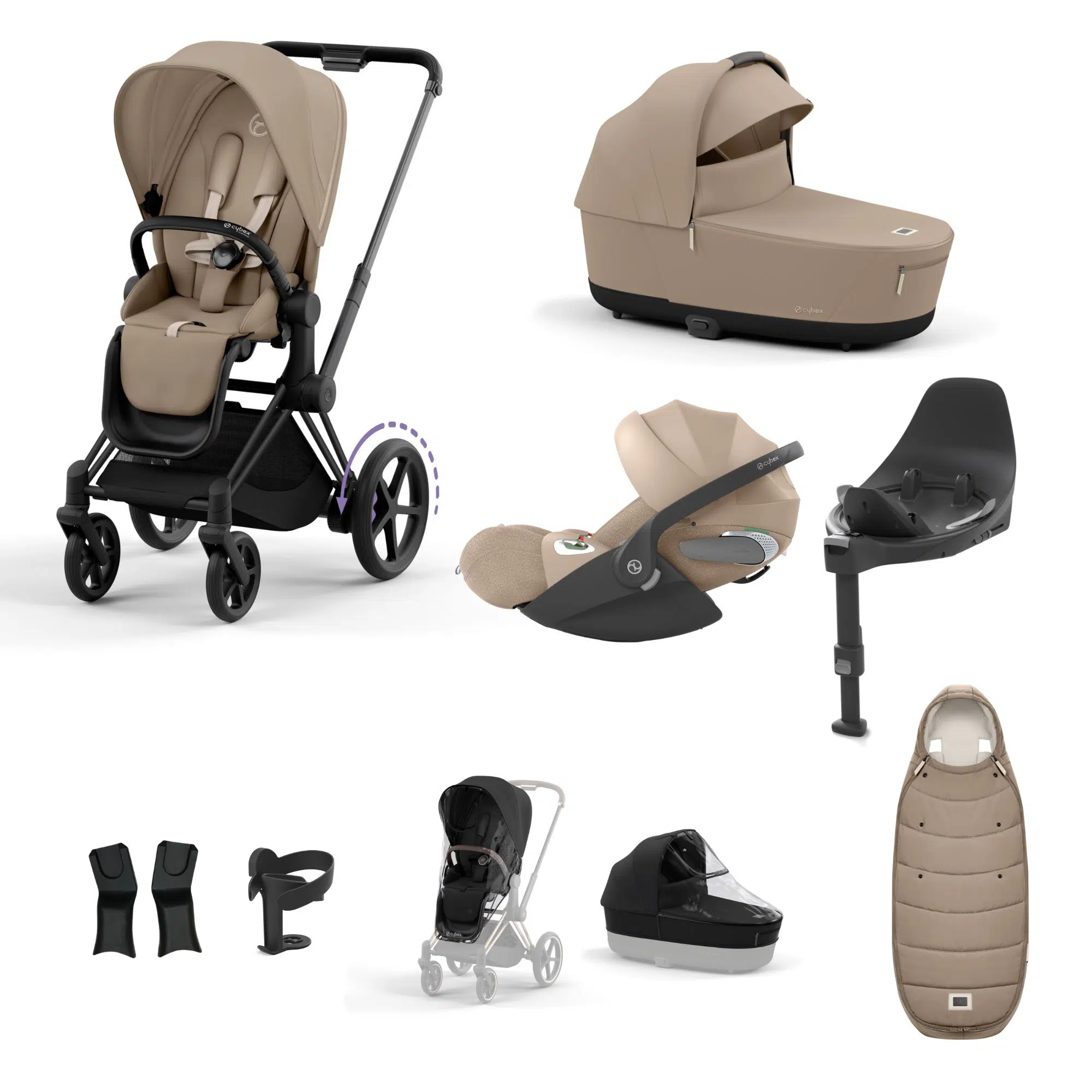 Cybex ePriam Bundle with Cloud T, ISOFIX Base & Accessories - Cozy Beige