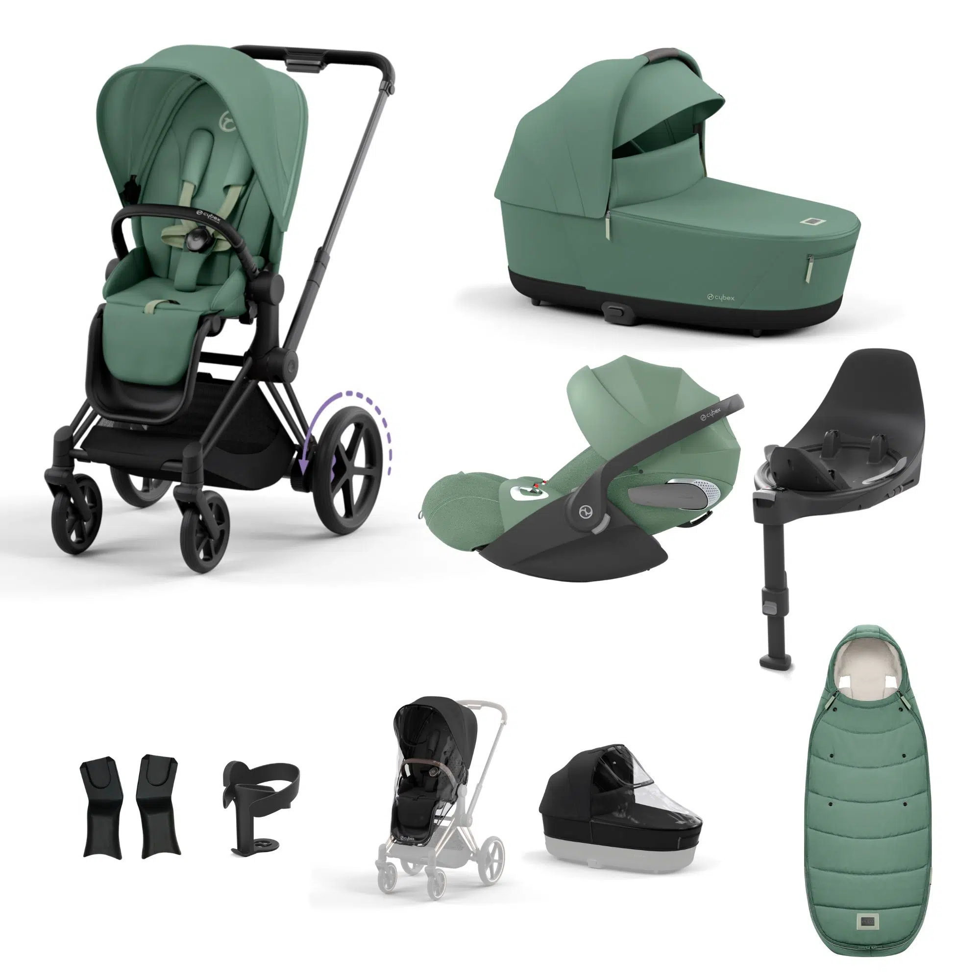 Cybex ePriam Bundle with Cloud T, ISOFIX Base & Accessories - Leaf Green