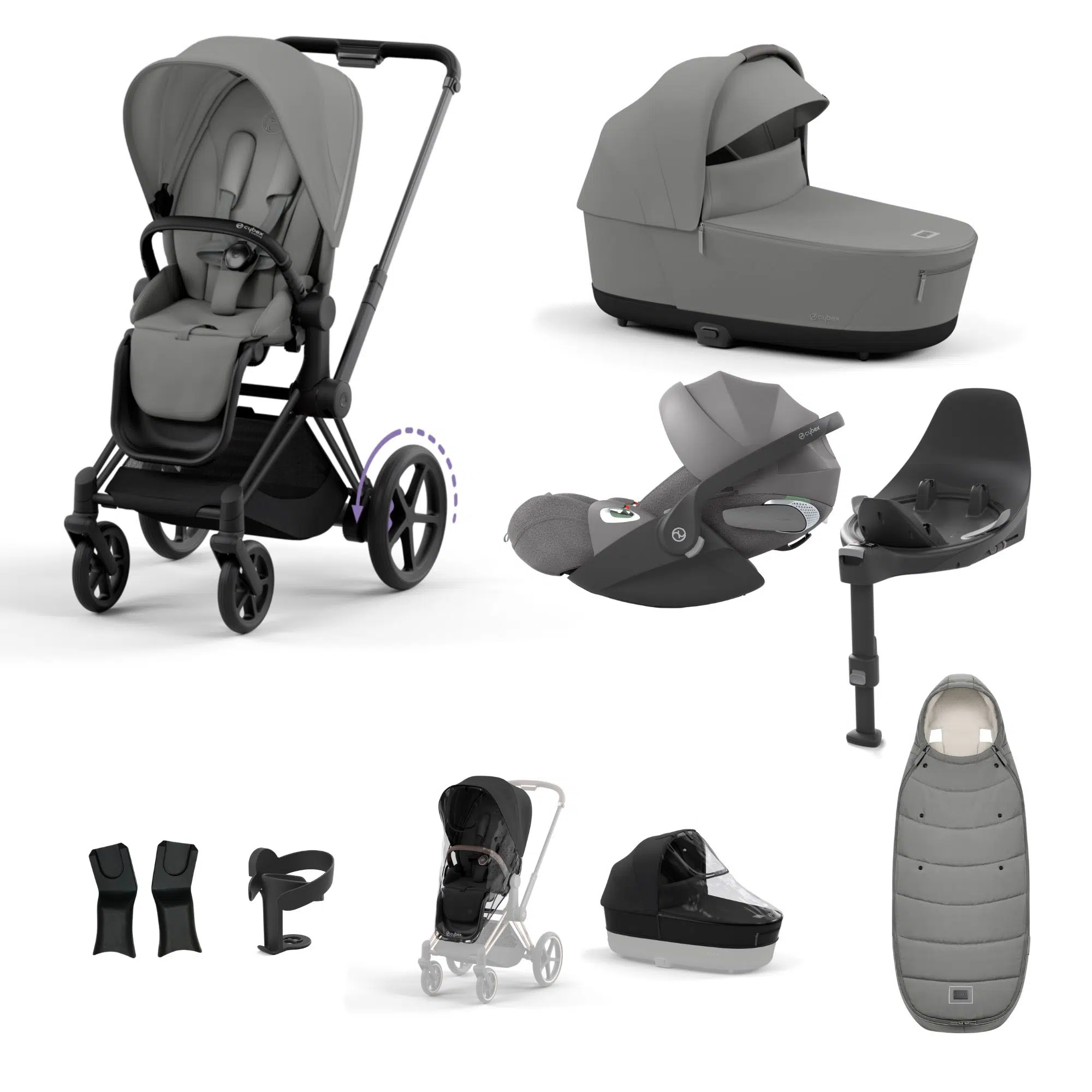 Cybex ePriam Bundle with Cloud T, ISOFIX Base & Accessories - Mirage Grey