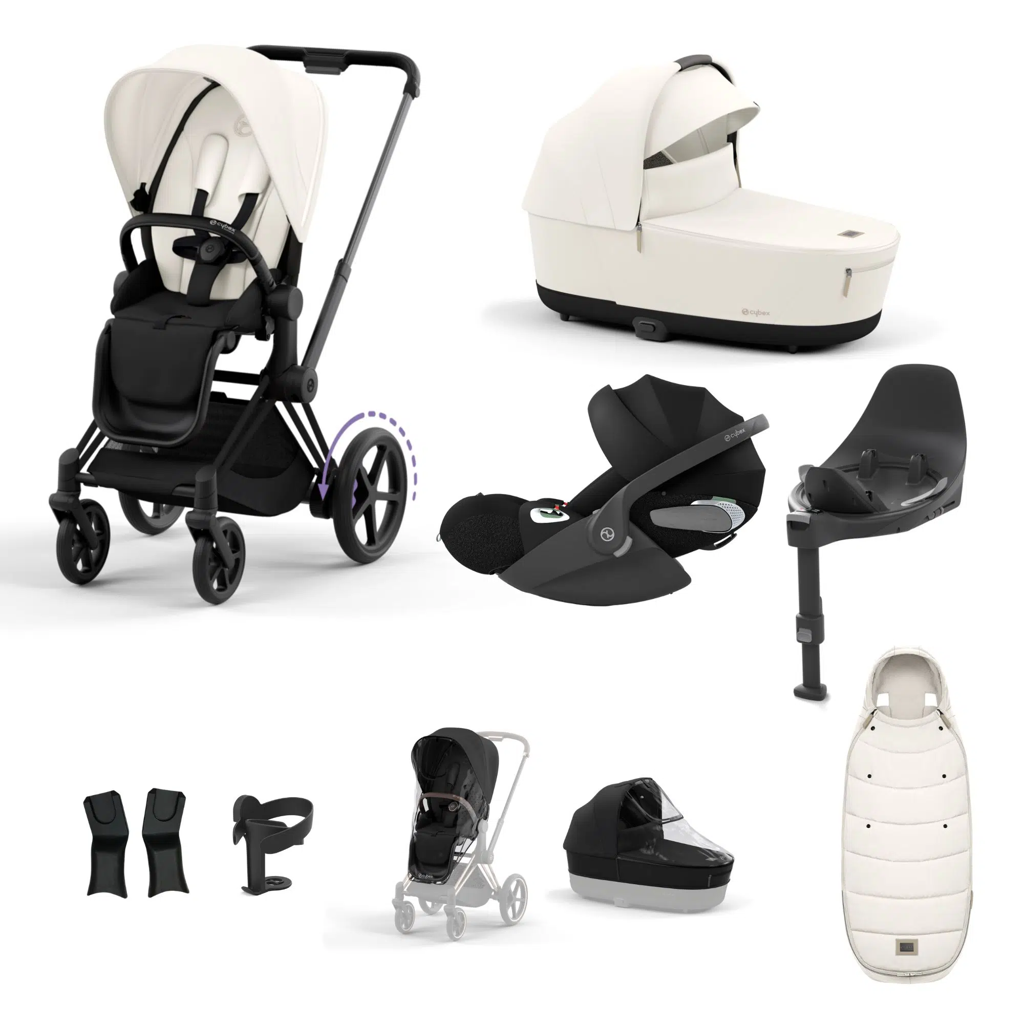 Cybex ePriam Bundle with Cloud T, ISOFIX Base & Accessories - Off White