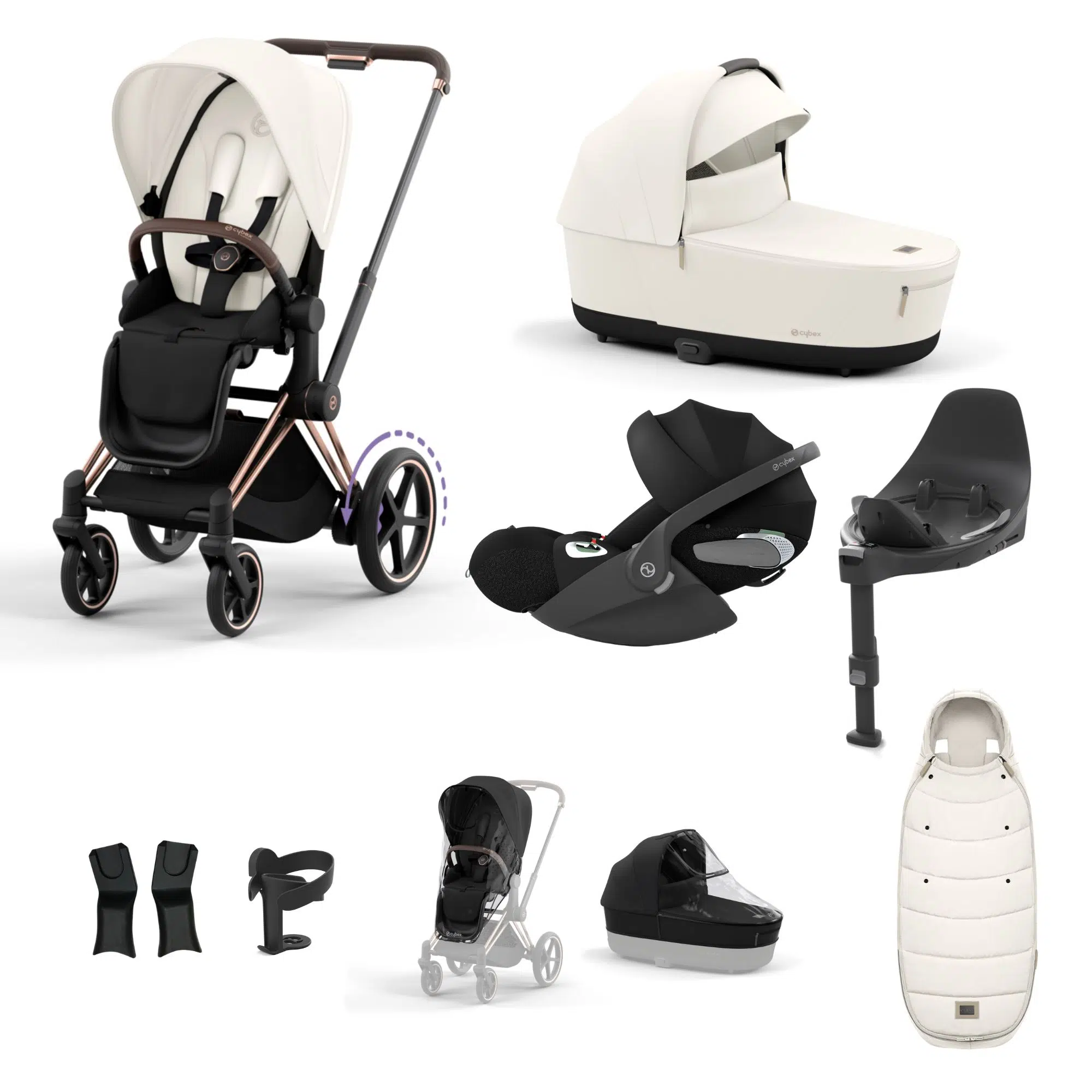 Cybex ePriam Bundle with Cloud T, ISOFIX Base & Accessories - Off White - Image 2