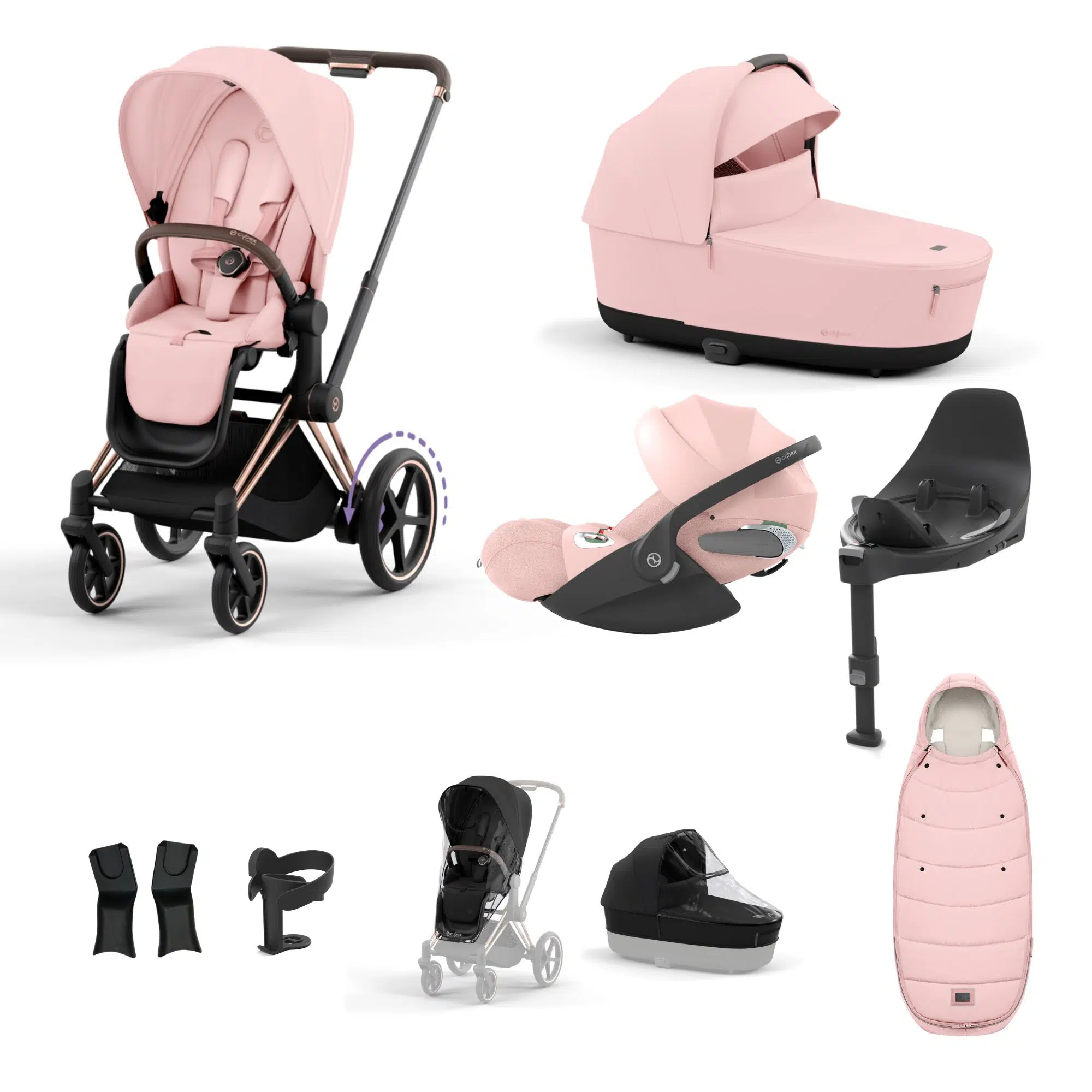 Cybex ePriam Bundle with Cloud T, ISOFIX Base & Accessories - Peach Pink - Image 5