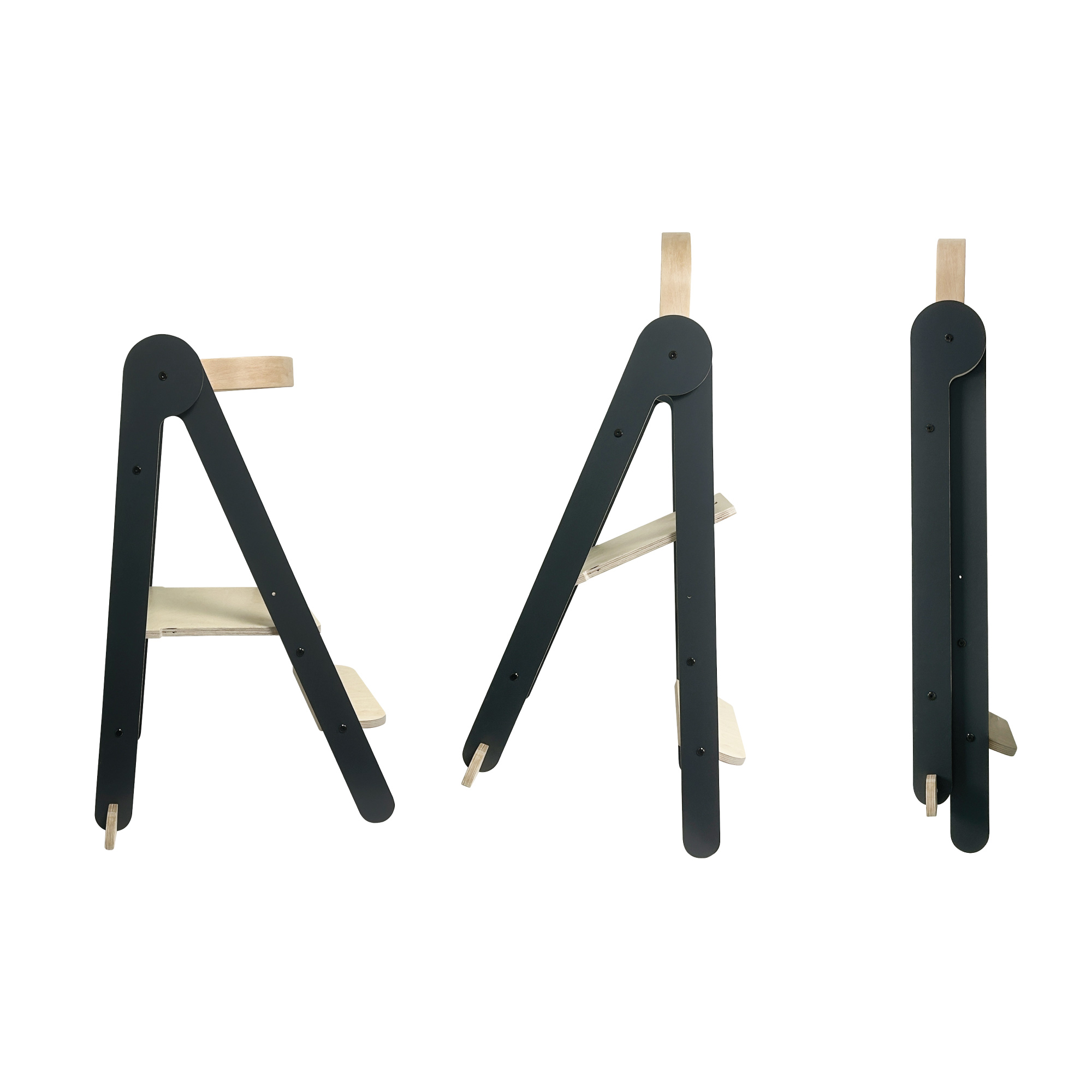 MamaToyz Folding Learning Tower Natural Beech Wood Montessori Step Stool - Dark Grey / Natural - Image 9