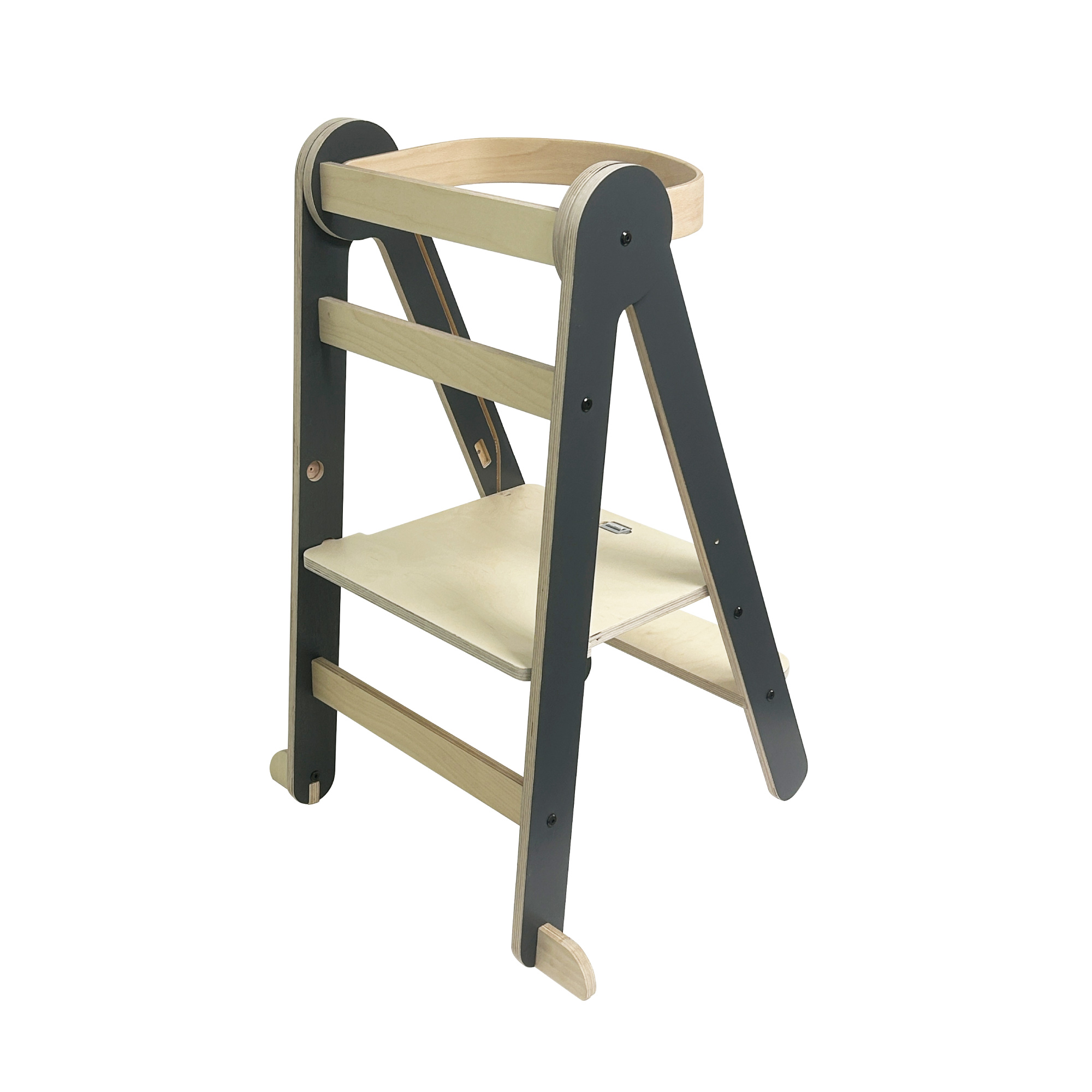 MamaToyz Folding Learning Tower Natural Beech Wood Montessori Step Stool - Dark Grey / Natural - Image 16