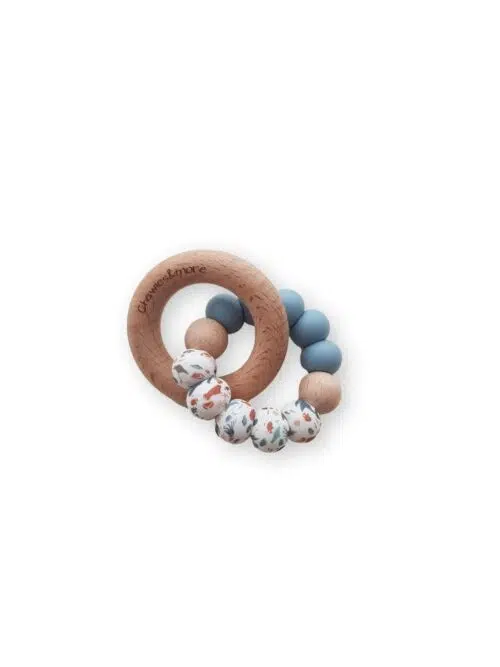 Chewies Wooden/Silicone Teething Rings Sea - Navy/Baby Blue