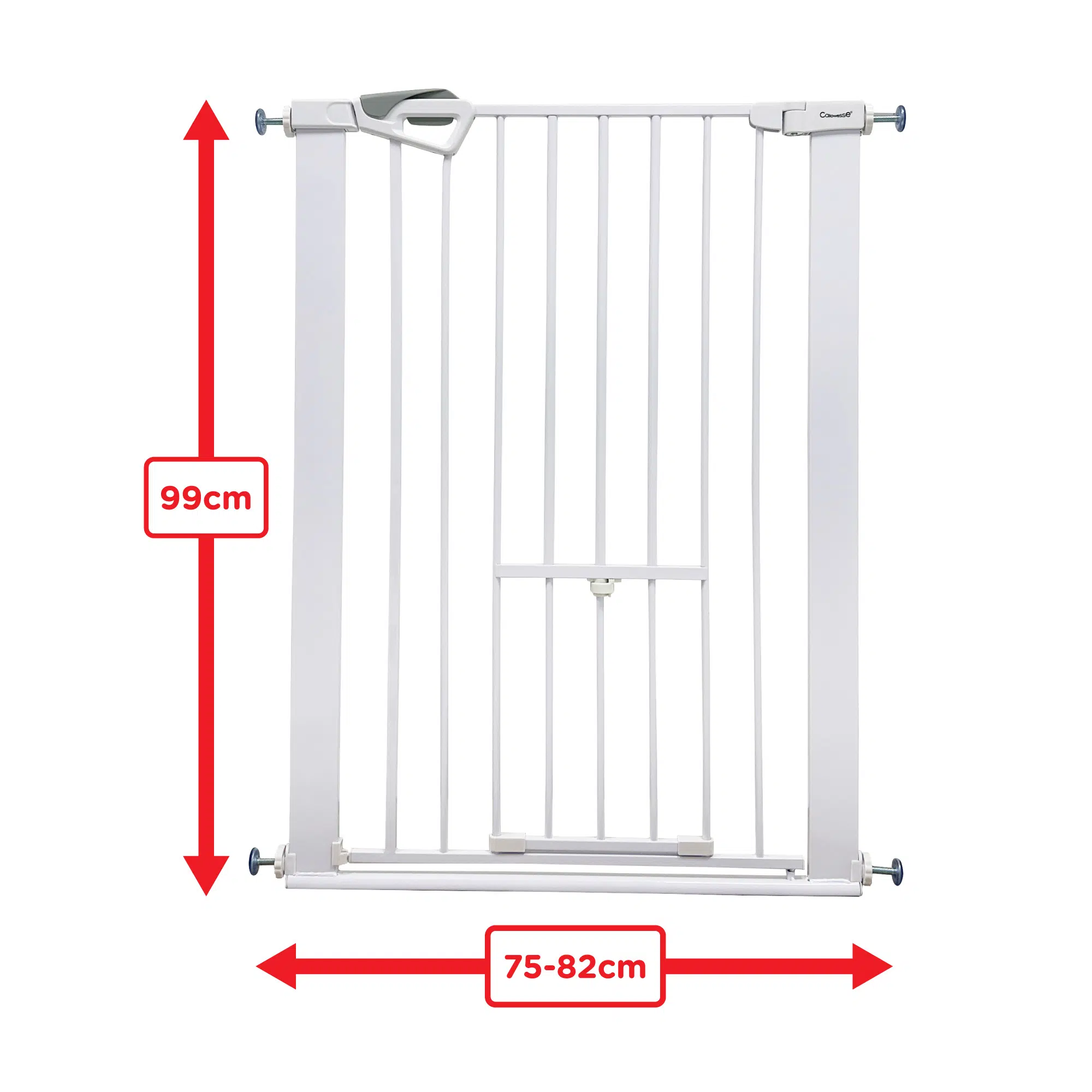 Callowesse Akita Extra Tall Baby & Pet Pressure Fit Door & Stair Safety Gate with Cat Flap | 75-82cm x H99cm - White - Image 3