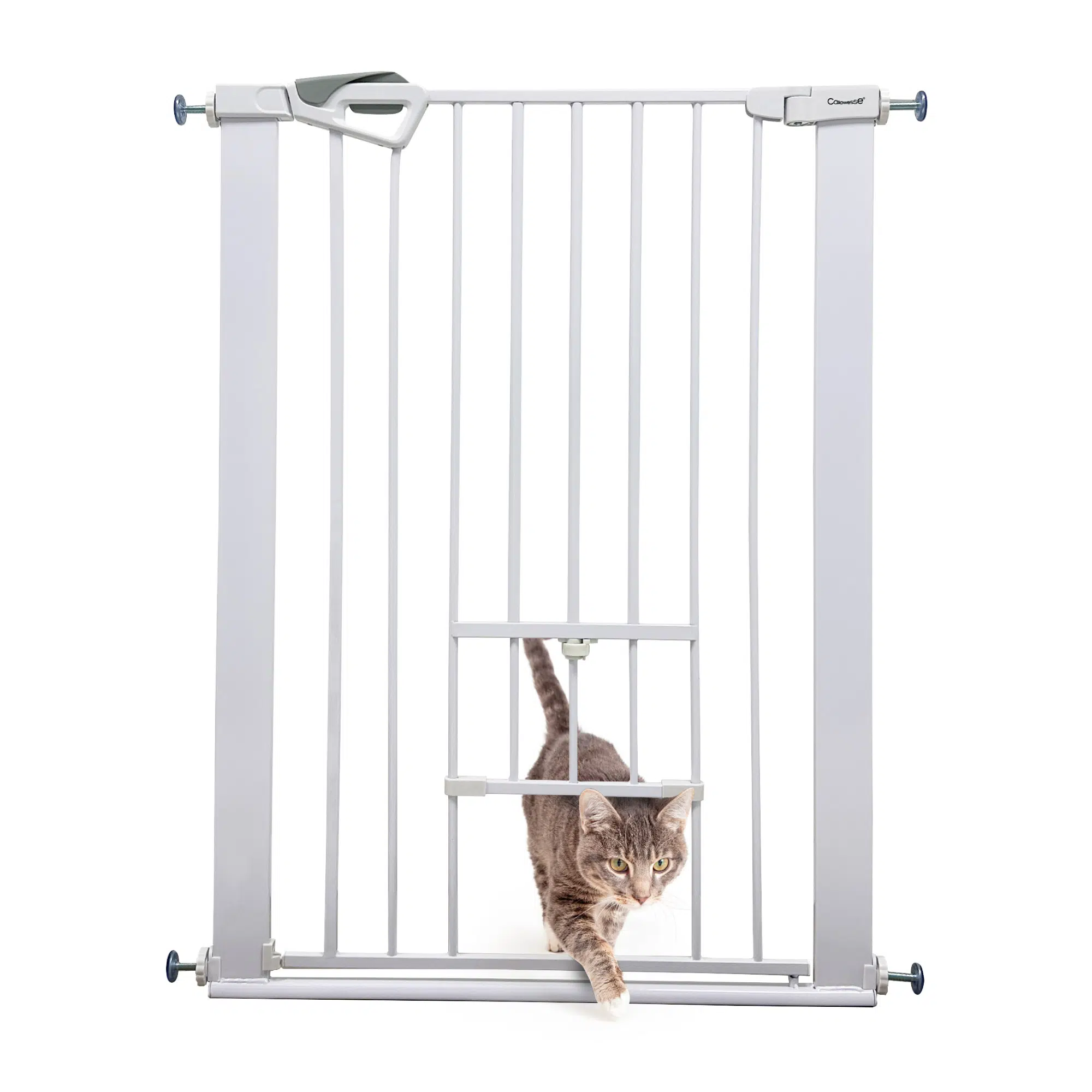Callowesse Akita Extra Tall Baby & Pet Pressure Fit Door & Stair Safety Gate with Cat Flap | 75-82cm x H99cm - White