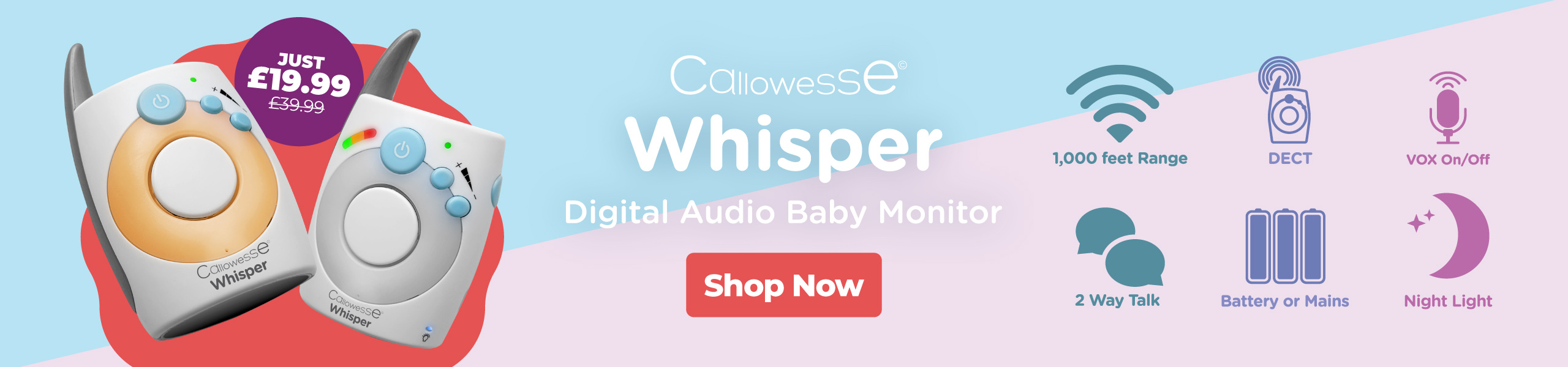 Callowesse Whisper Digital Audio Baby Monitor with DECT