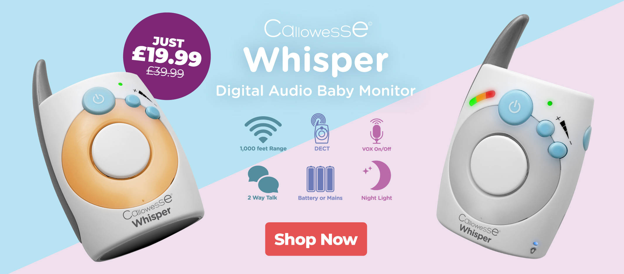 Callowesse Whisper Digital Audio Baby Monitor with DECT