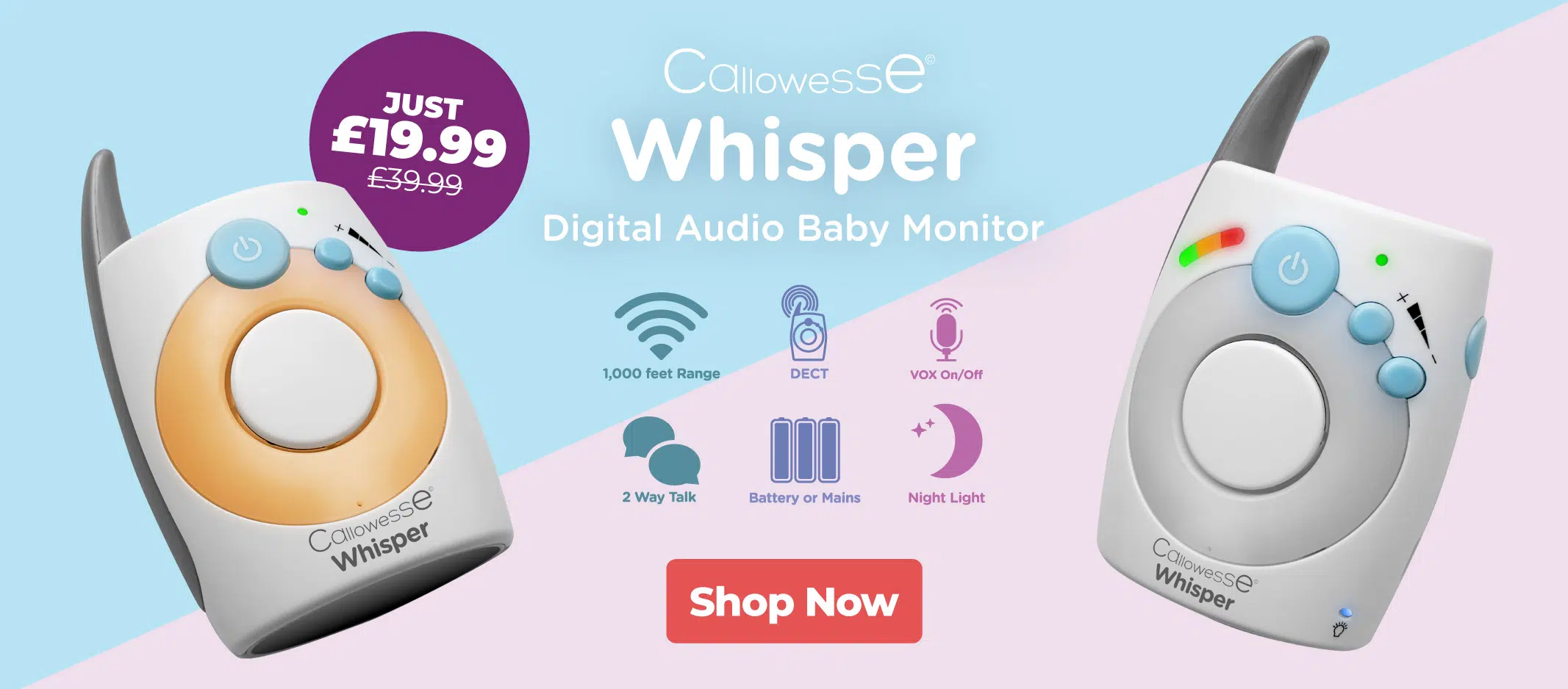 Callowesse Whisper Digital Audio Baby Monitor with DECT