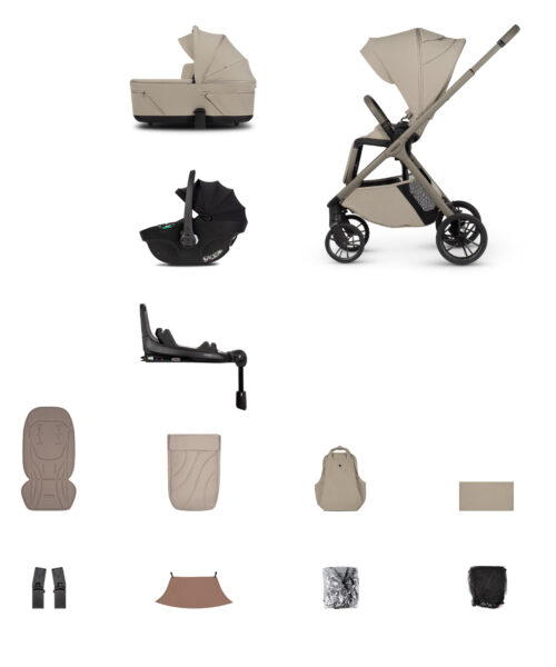 Venicci Tila Travel System with Tiago Car Seat & 360° ISOFIX Base – Latte