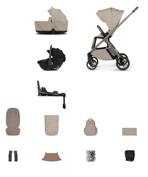 Venicci Tila Travel System with Tiago Car Seat & 360° ISOFIX Base – Latte