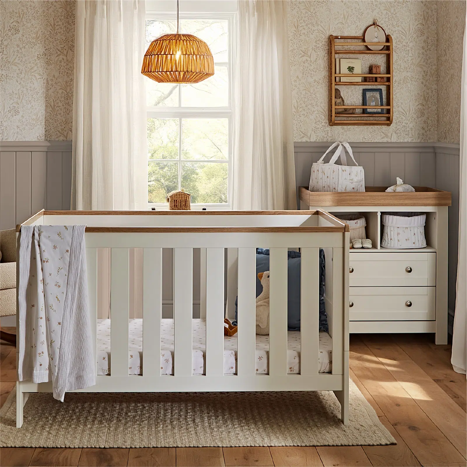 CuddleCo Burford 2 Piece Nursery Furniture Set – White and Oak