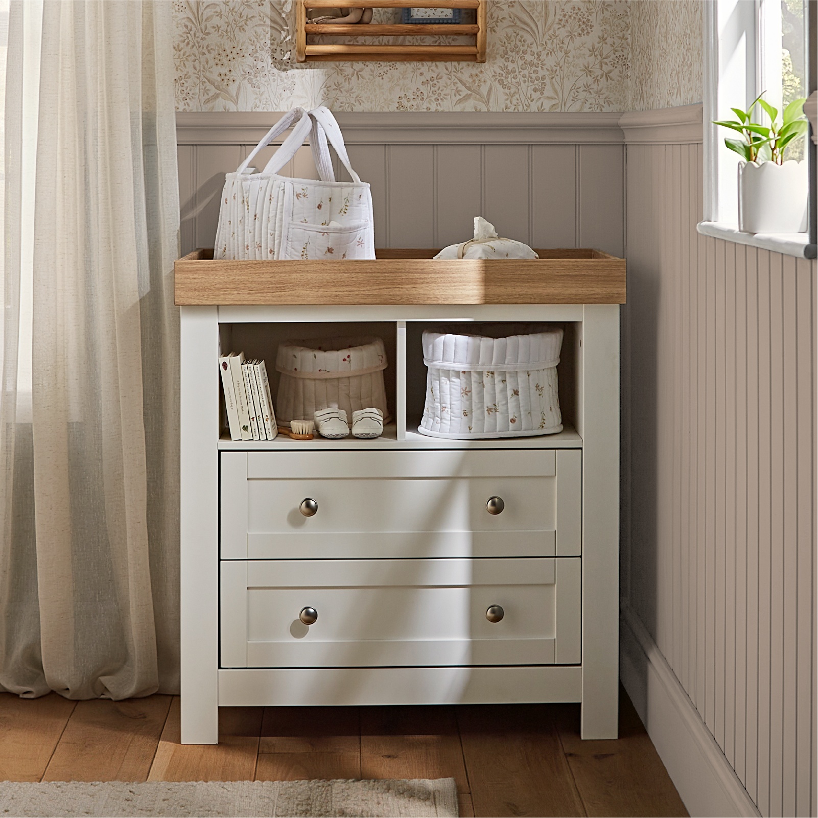 CuddleCo Burford 2 Piece Nursery Furniture Set – White and Oak - Image 7