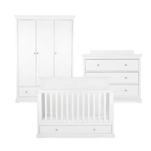 CuddleCo Beaumont Grand 3 Piece Nursery Furniture Set with Cot Bed, Dresser and Wardrobe