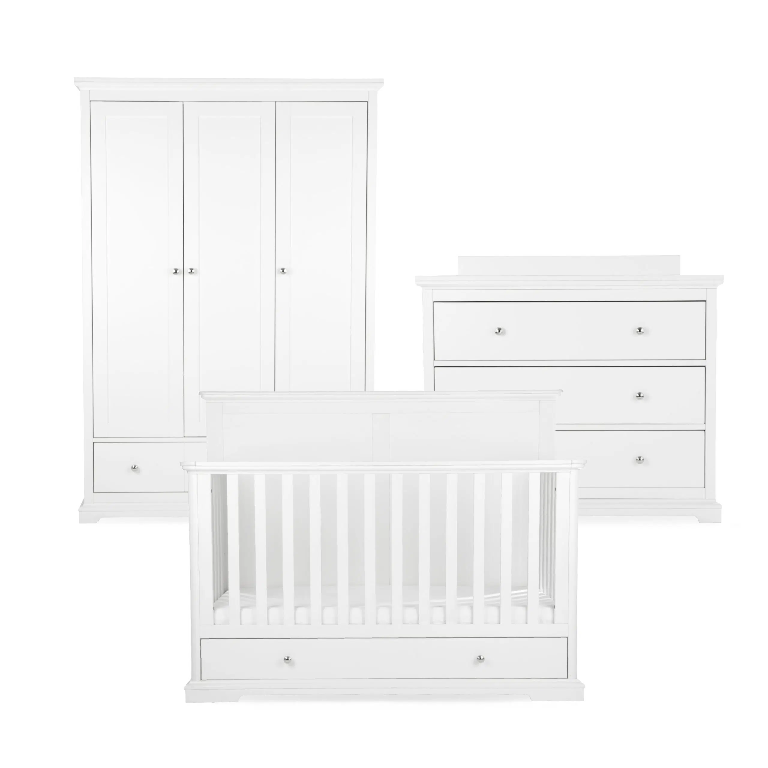 CuddleCo Beaumont Grand 3 Piece Nursery Furniture Set with Cot Bed, Dresser and Wardrobe