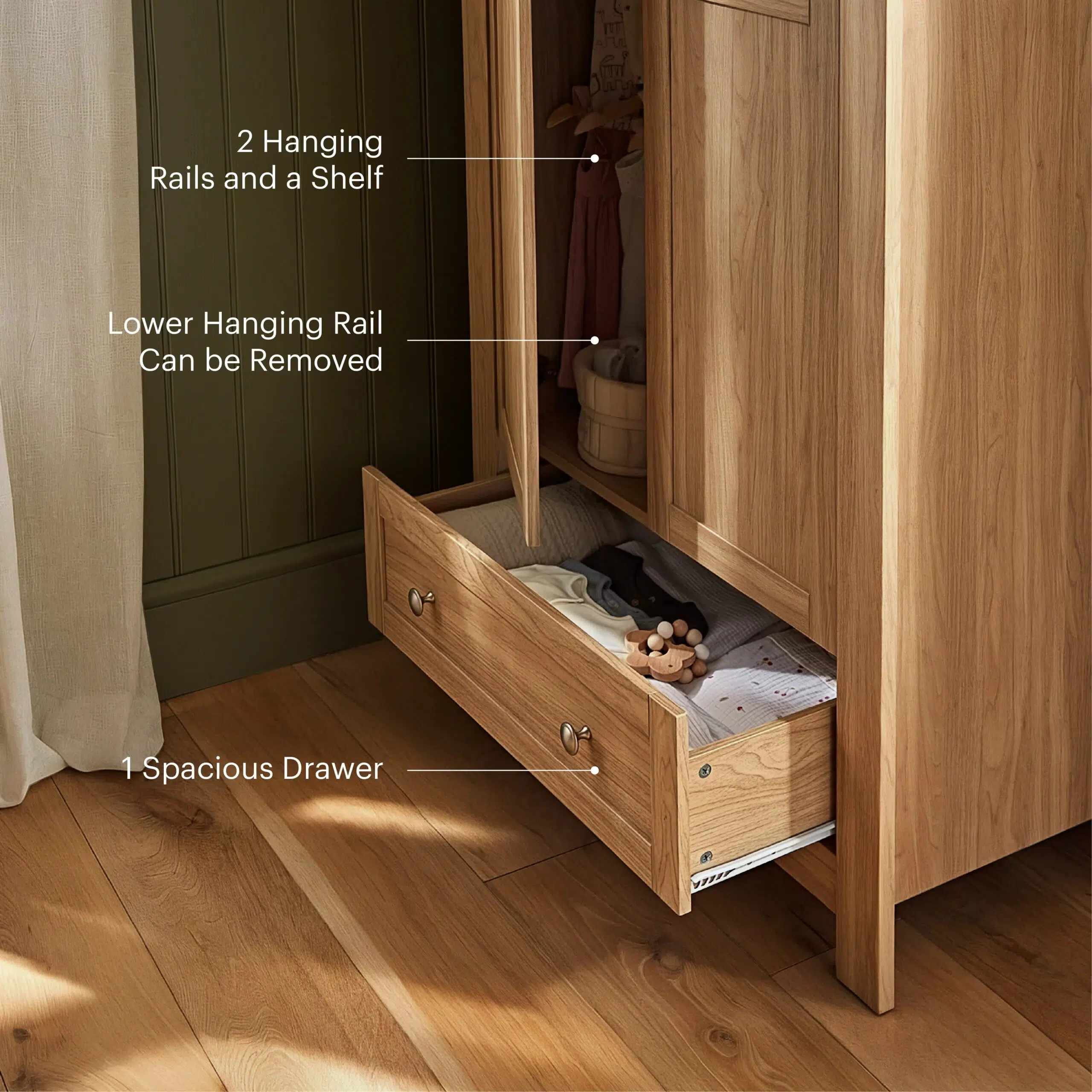 CuddleCo Burford Wardrobe - Oak - Image 5