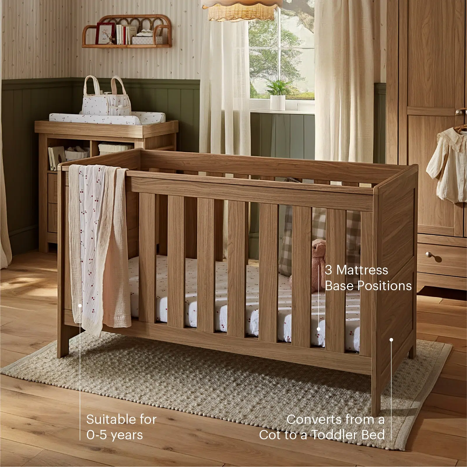 CuddleCo Burford Cot Bed - Oak - Image 2