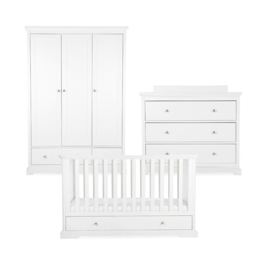 CuddleCo Beaumont 3 Piece Nursery Furniture Set includes Cot Bed, Dresser and Wardrobe