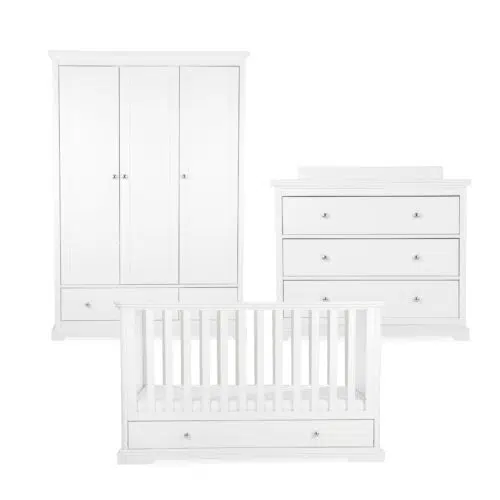 CuddleCo Beaumont 3 Piece Nursery Furniture Set includes Cot Bed, Dresser and Wardrobe