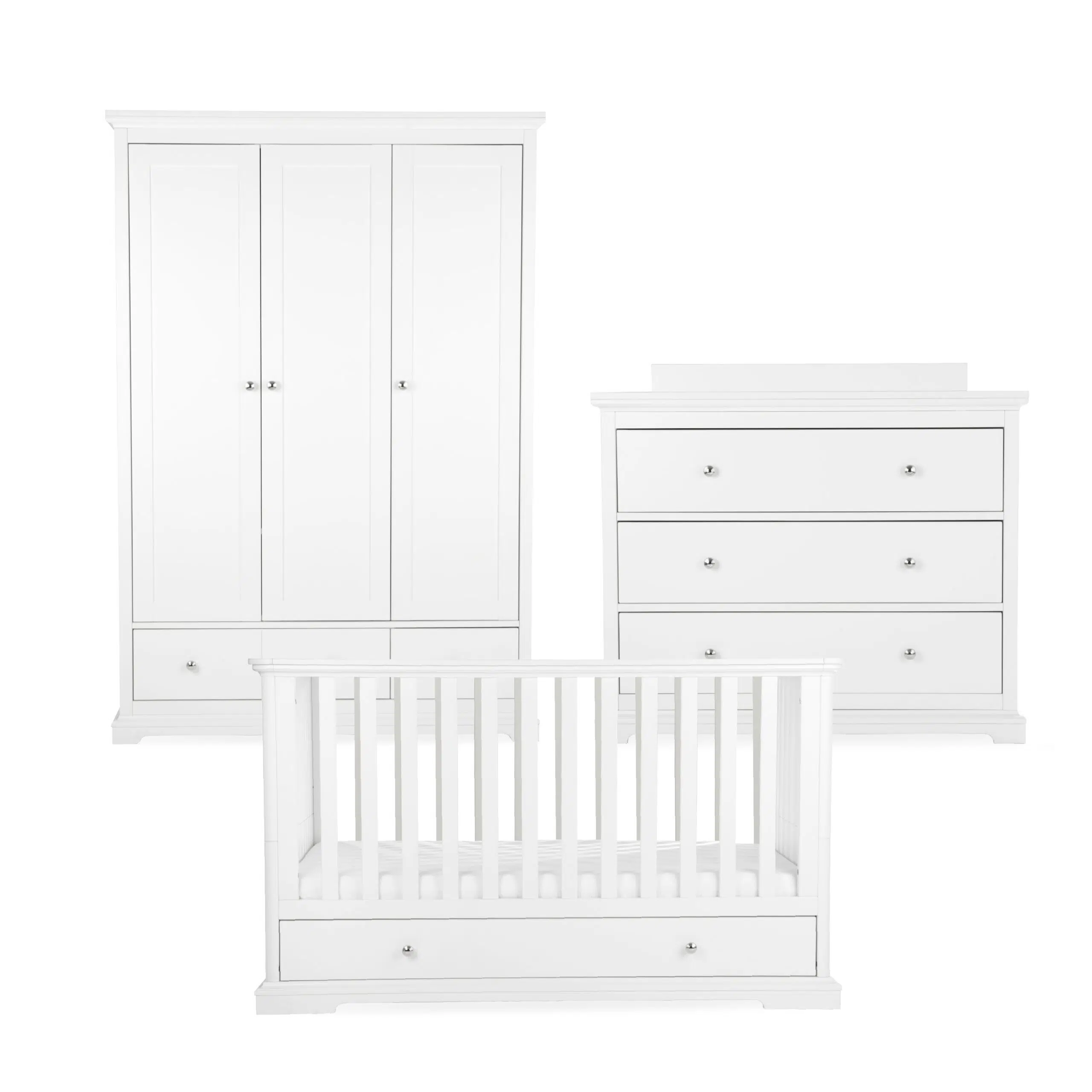 CuddleCo Beaumont 3 Piece Nursery Furniture Set includes Cot Bed, Dresser and Wardrobe