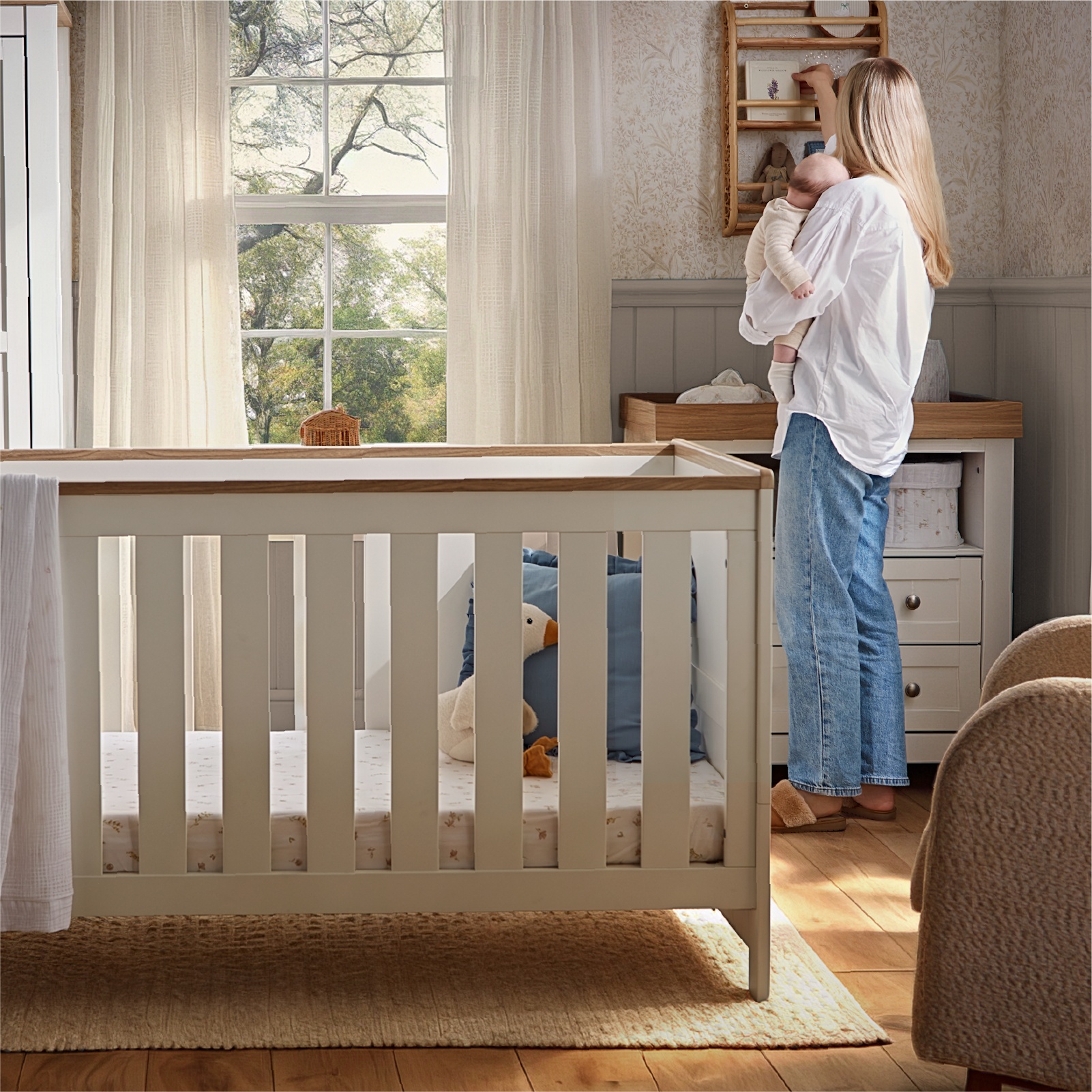 CuddleCo Burford 2 Piece Nursery Furniture Set – White and Oak - Image 4