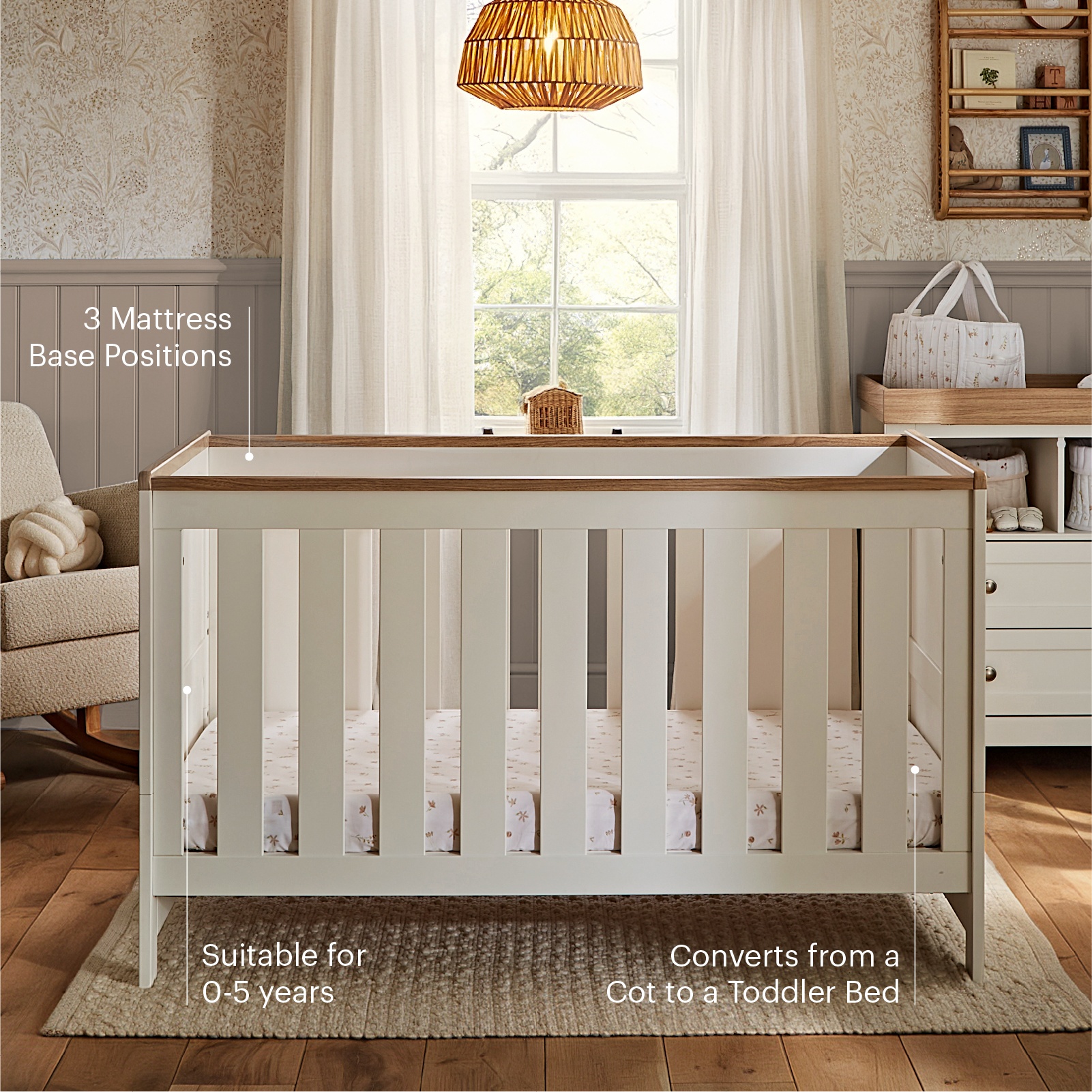 CuddleCo Burford 2 Piece Nursery Furniture Set – White and Oak - Image 2