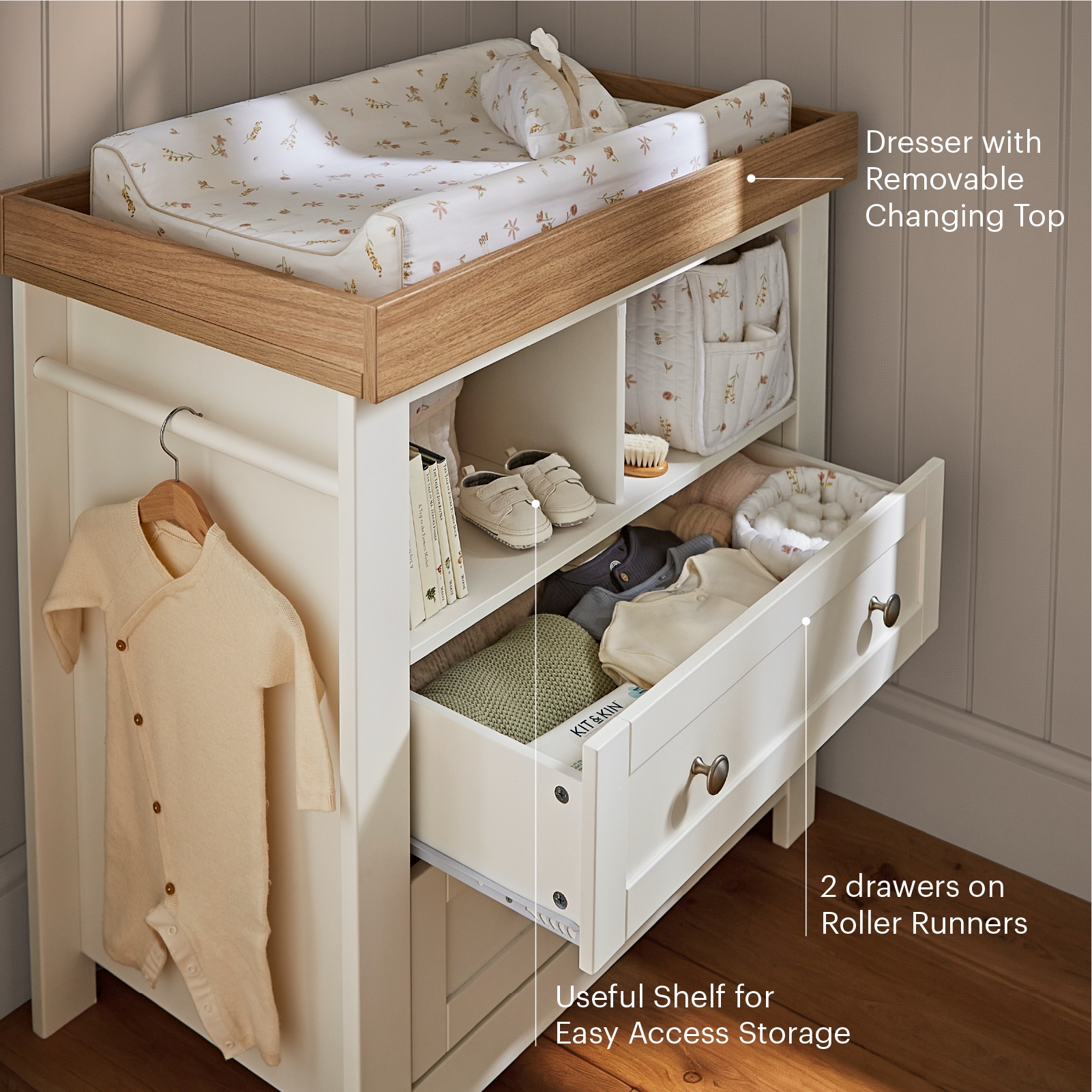 CuddleCo Burford 2 Piece Nursery Furniture Set – White and Oak - Image 3