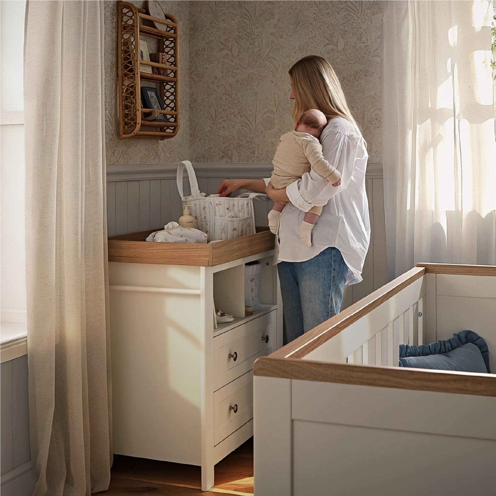 CuddleCo Burford 2 Piece Nursery Furniture Set – White and Oak - Image 8