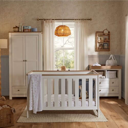 CuddleCo Burford 3 Piece Nursery Furniture Set – White & Oak